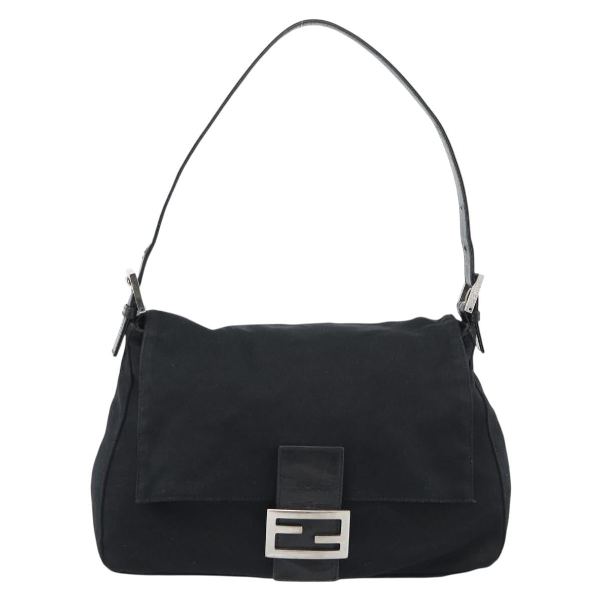 FENDI Mamma Baguette Shoulder Bag Cotton Jersey Black Silver Auth 191327