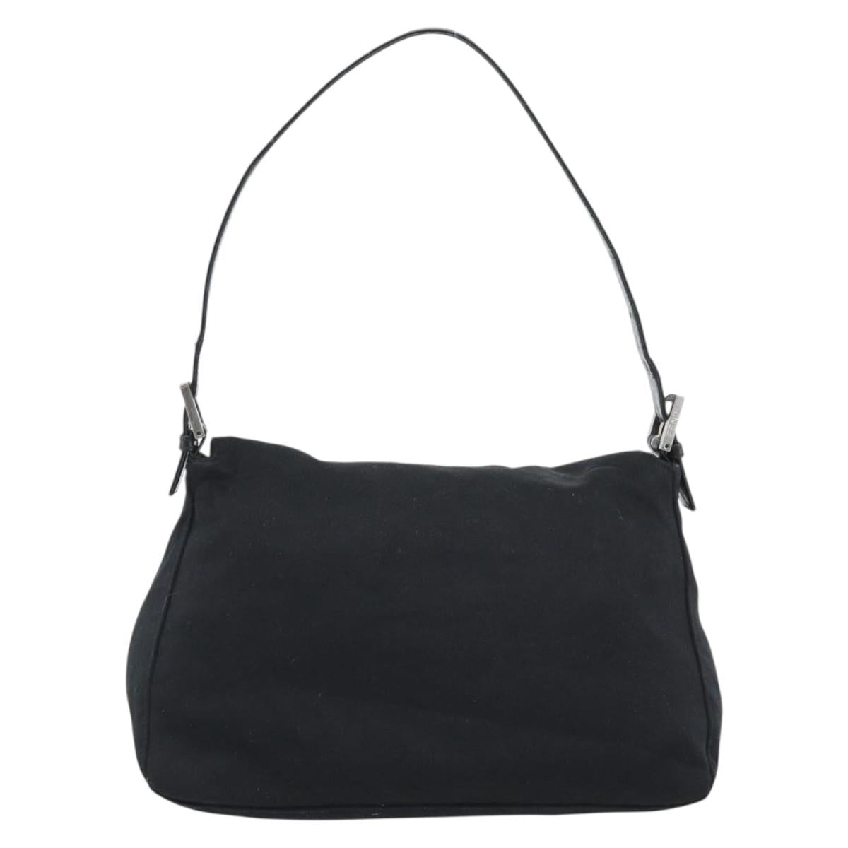 FENDI Mamma Baguette Shoulder Bag Cotton Jersey Black Silver Auth 191327