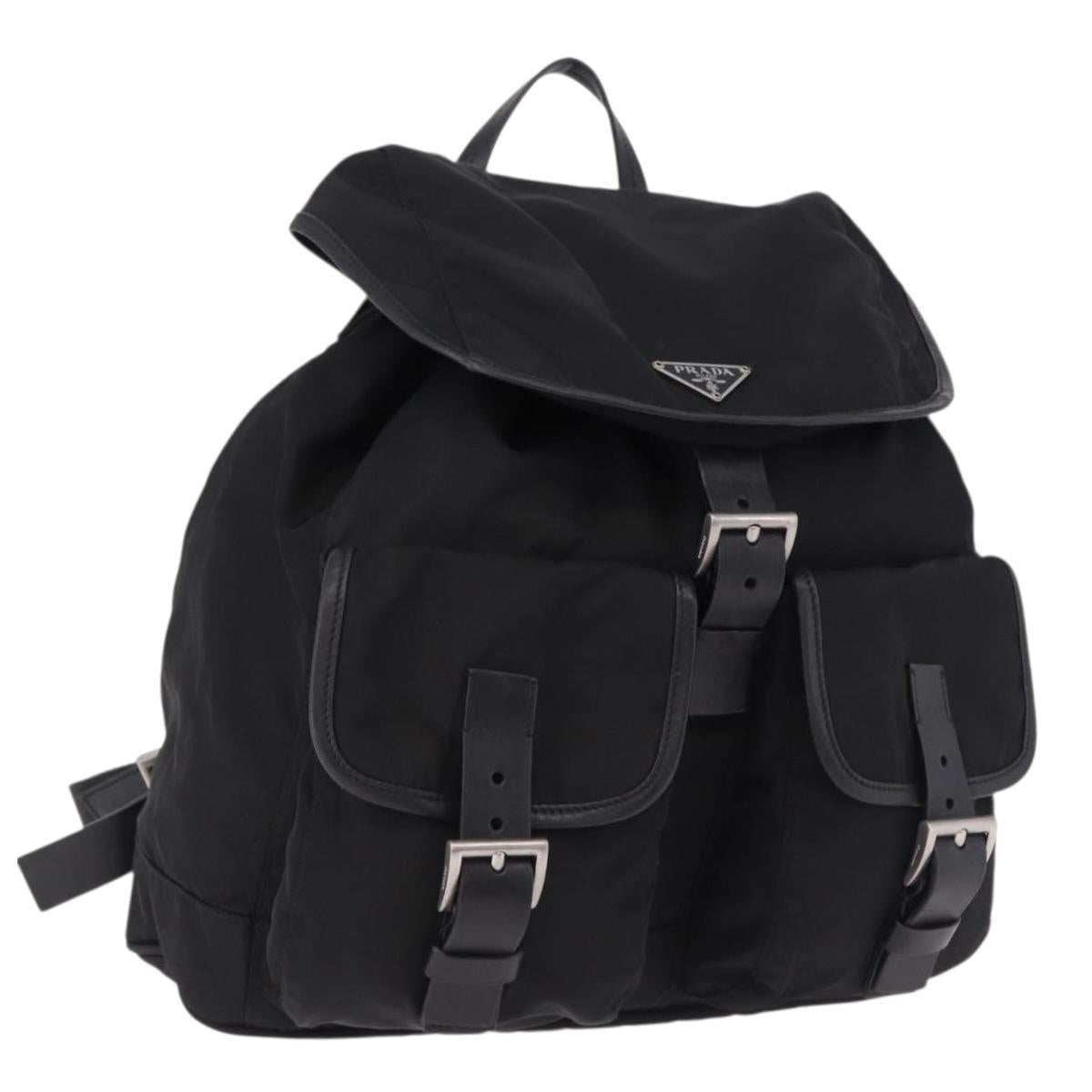 PRADA Backpack Nylon Black Silver Auth 191328V
