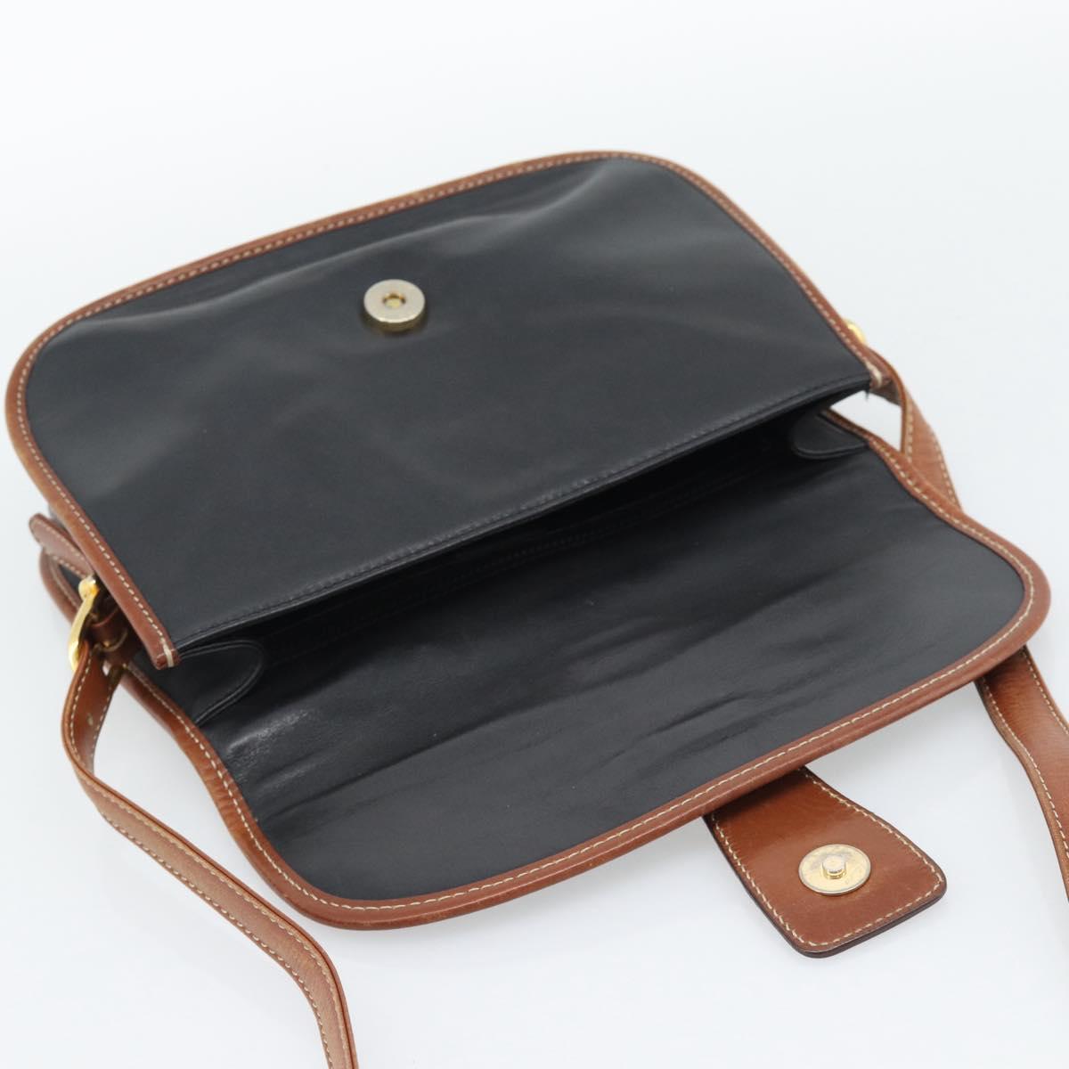 CELINE Shoulder Bag Leather Black Gold Auth 191330