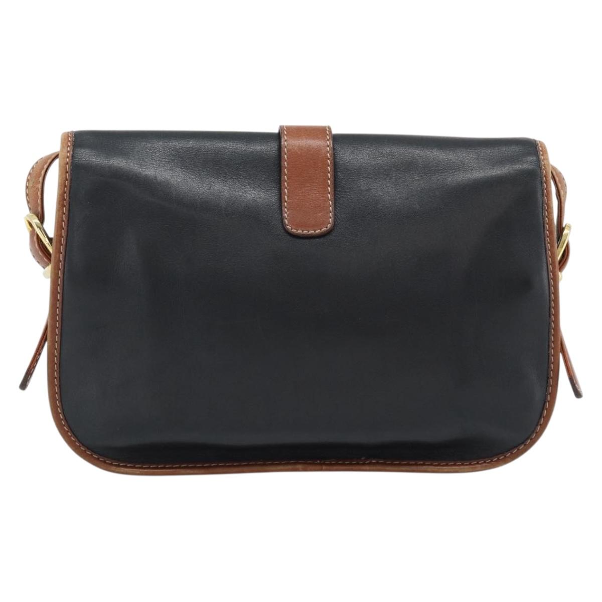 CELINE Shoulder Bag Leather Black Gold Auth 191330