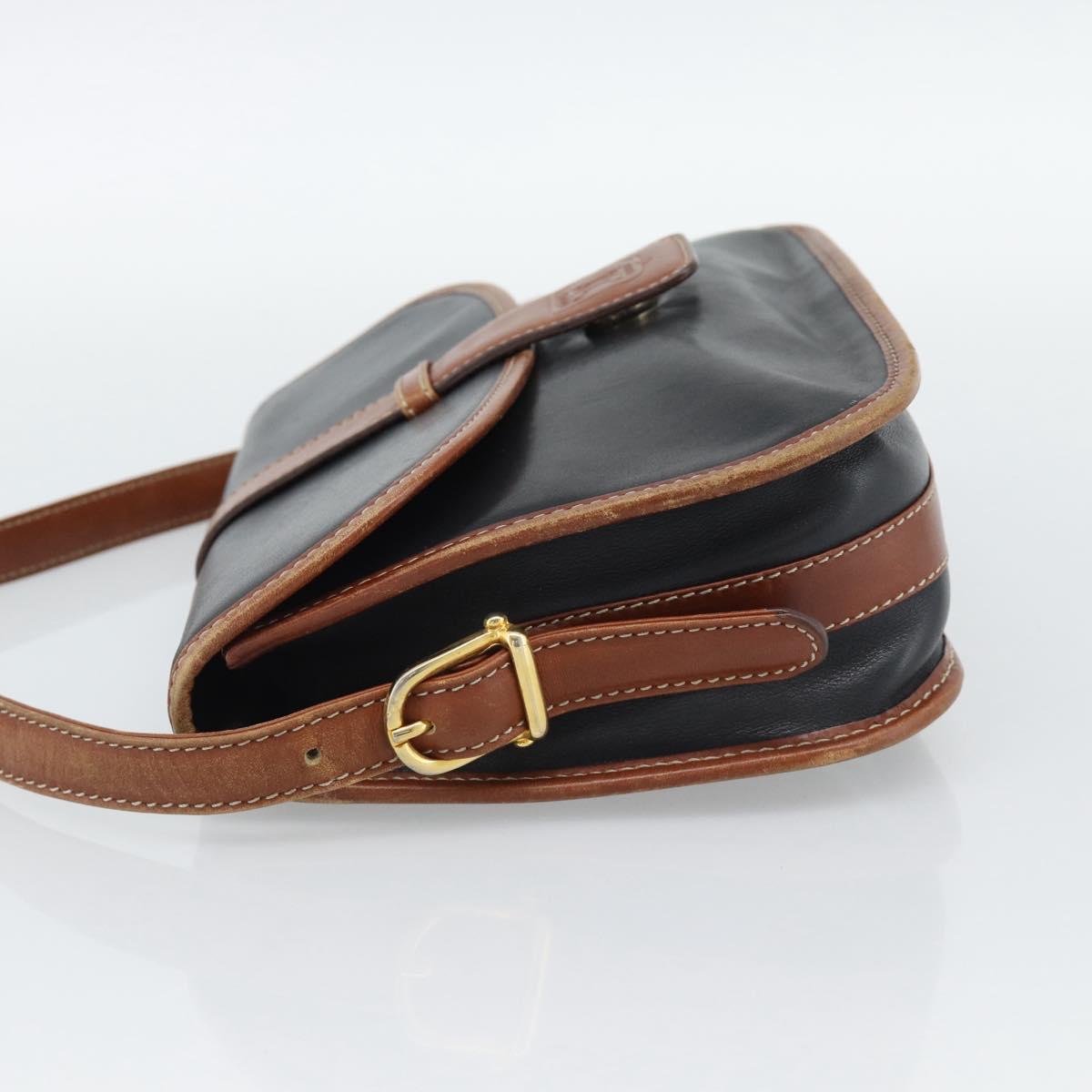 CELINE Shoulder Bag Leather Black Gold Auth 191330