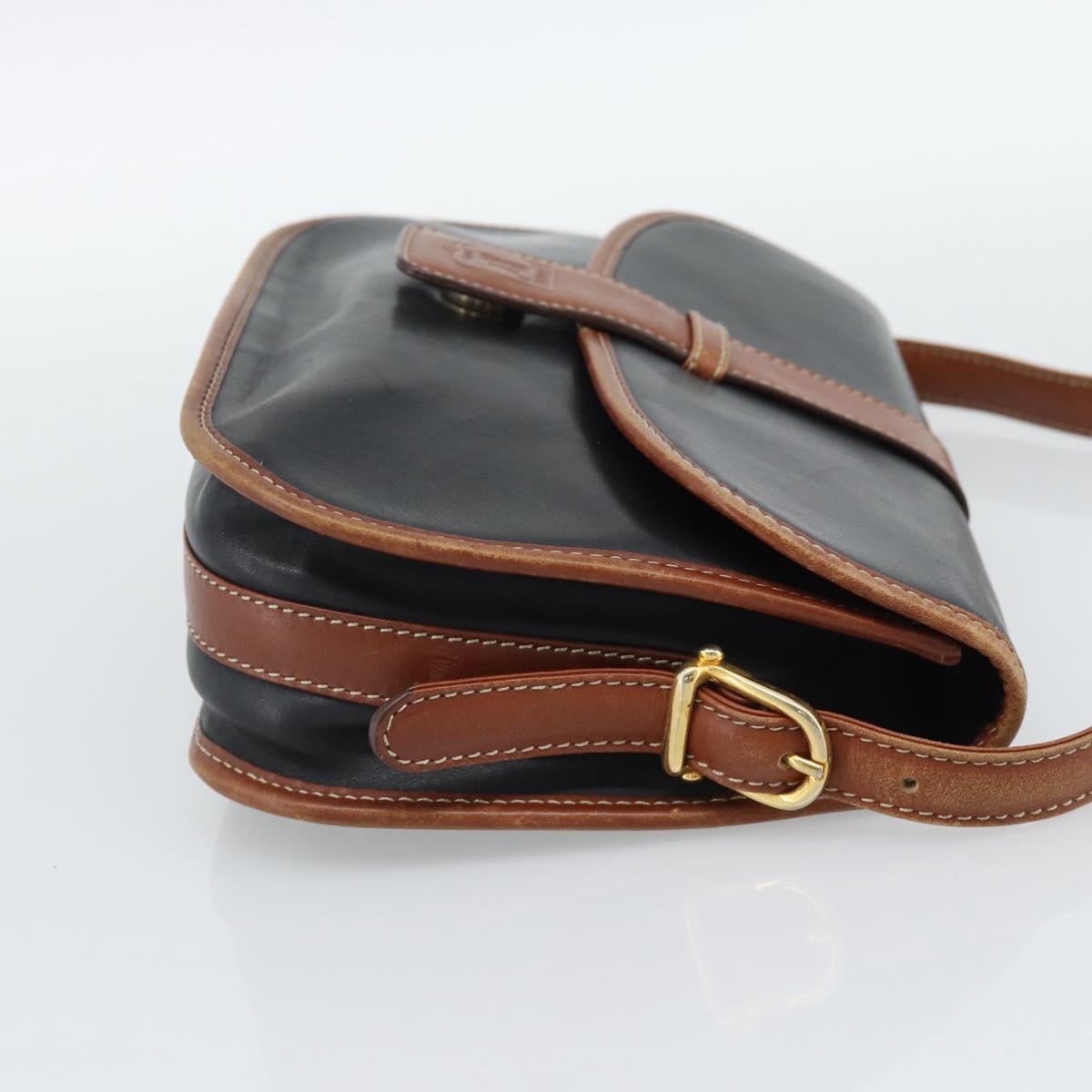CELINE Shoulder Bag Leather Black Gold Auth 191330