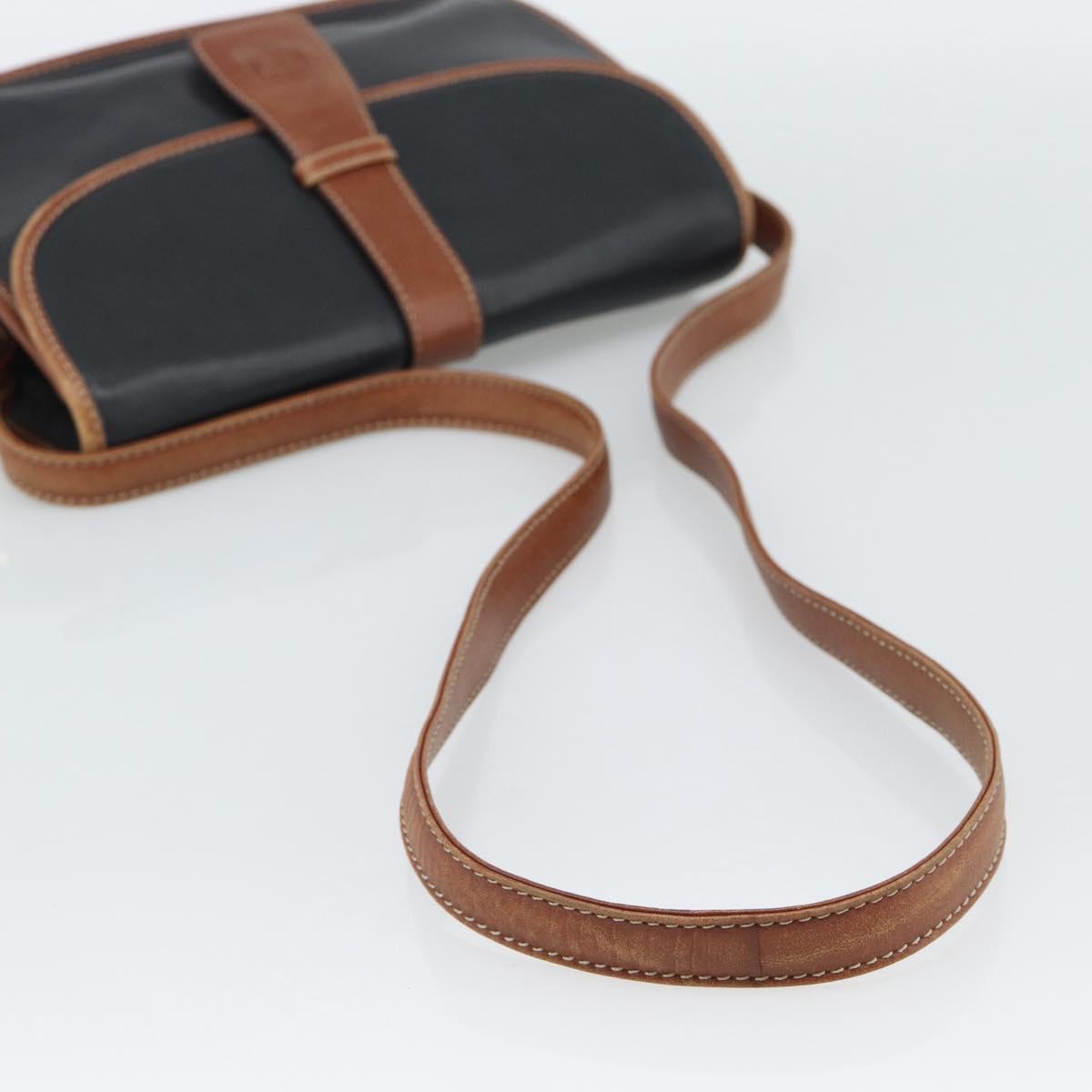 CELINE Shoulder Bag Leather Black Gold Auth 191330