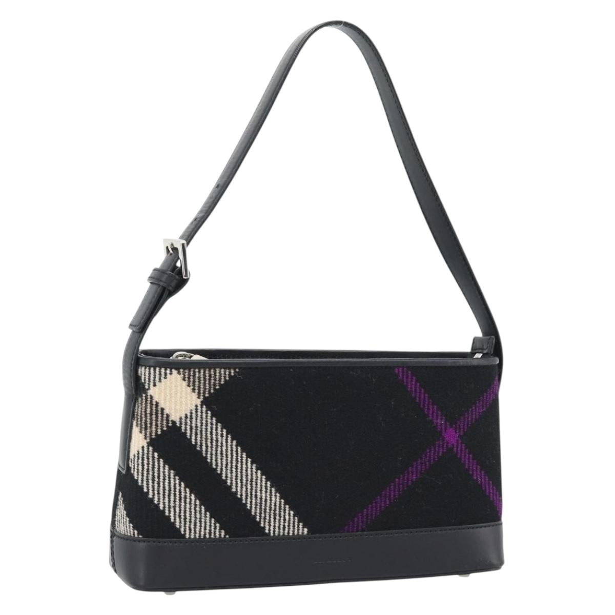 BURBERRY Nova Check Shoulder Bag Canvas Black Silver Auth 191335V