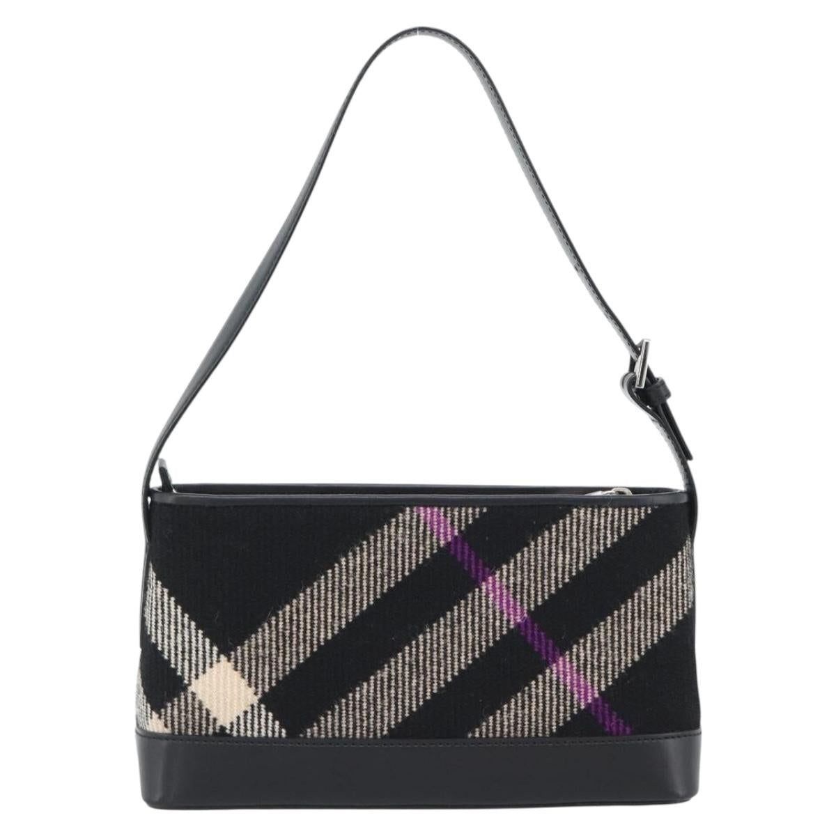 BURBERRY Nova Check Shoulder Bag Canvas Black Silver Auth 191335V