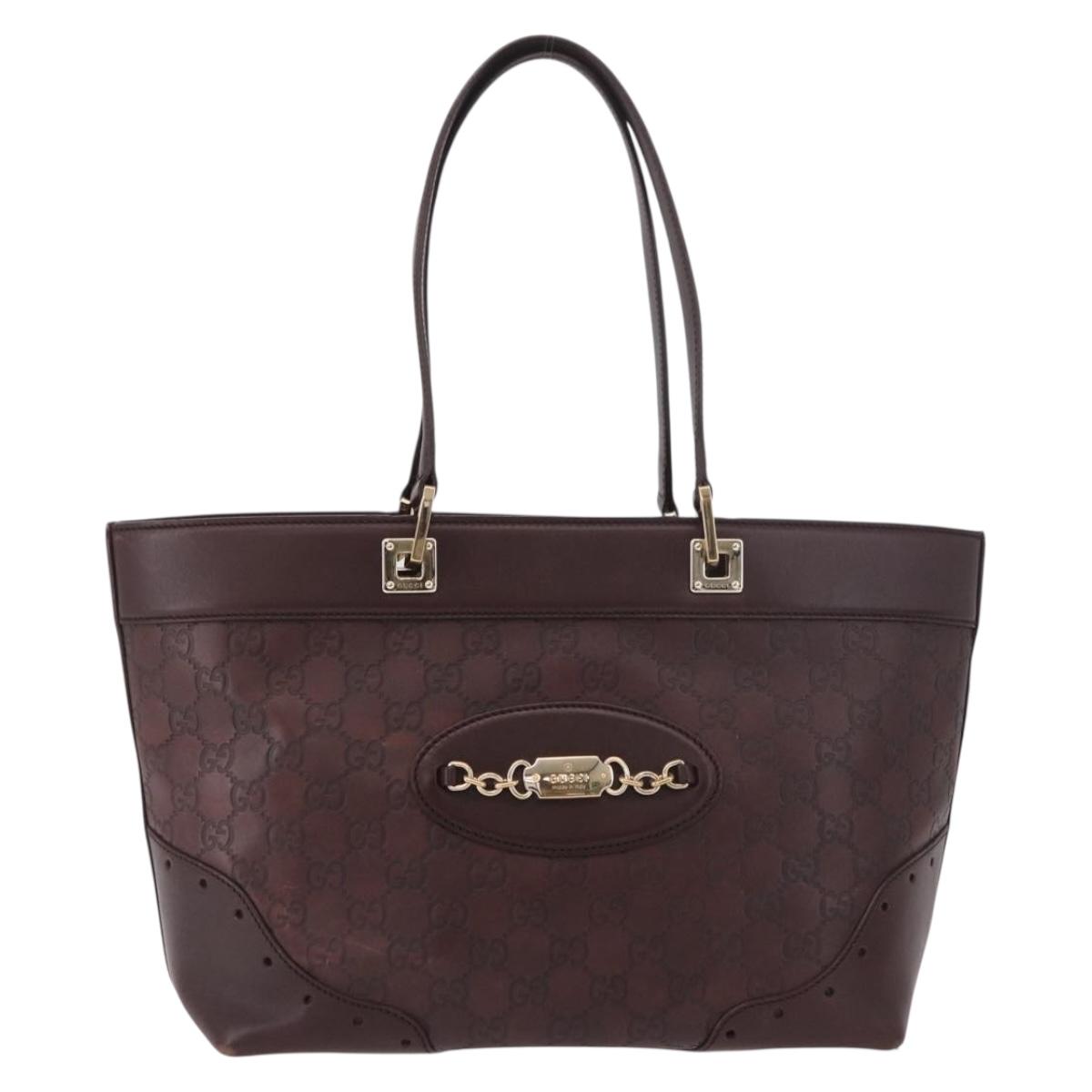 GUCCI GG Canvas Guccissima Tote Bag Leather Brown Gold 145993 Auth 191338V