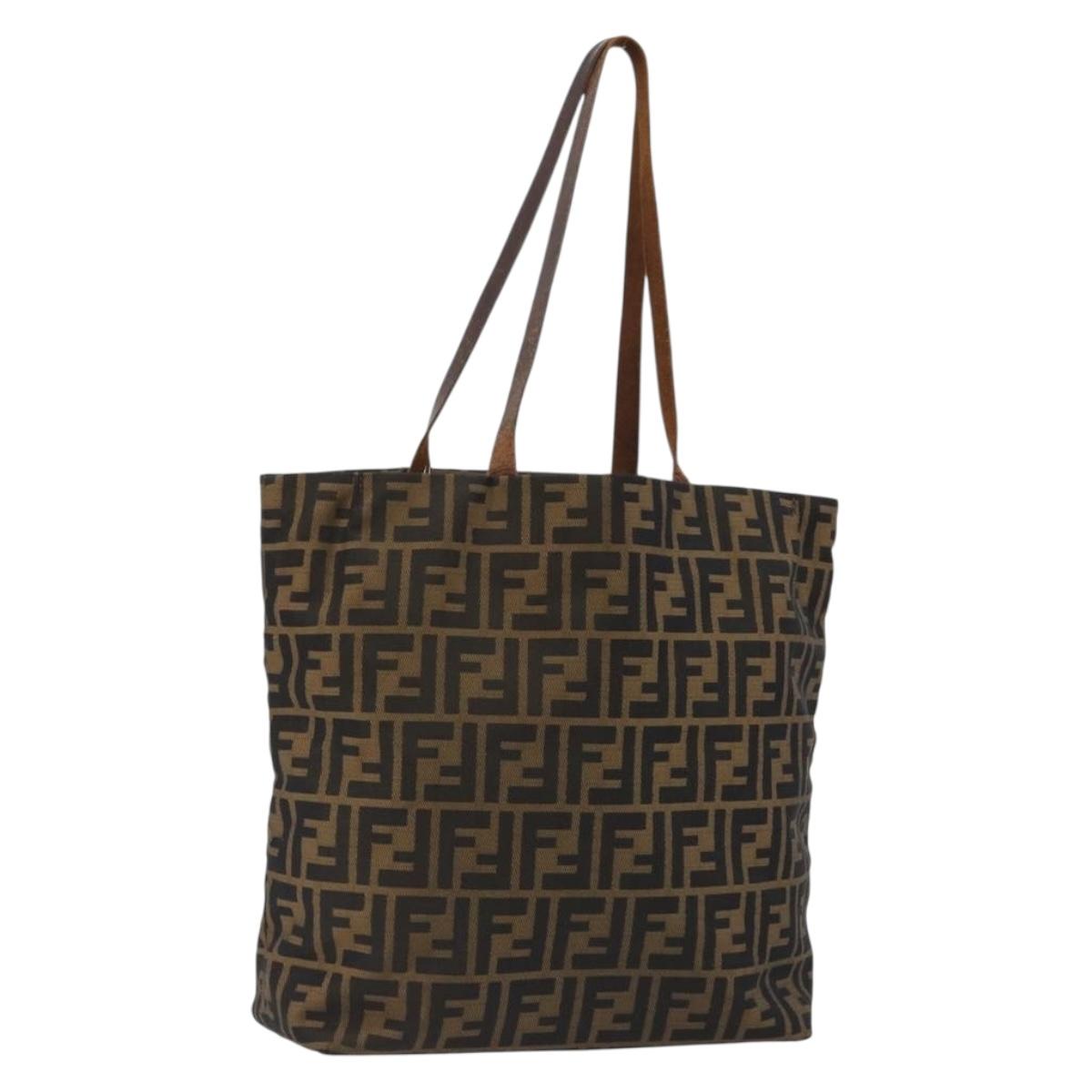 FENDI Zucca Canvas Tote Bag Brown Black Auth 191346