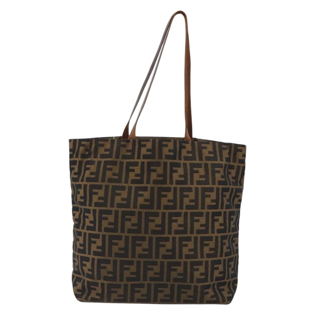 FENDI Zucca Canvas Tote Bag Brown Black Auth 191346