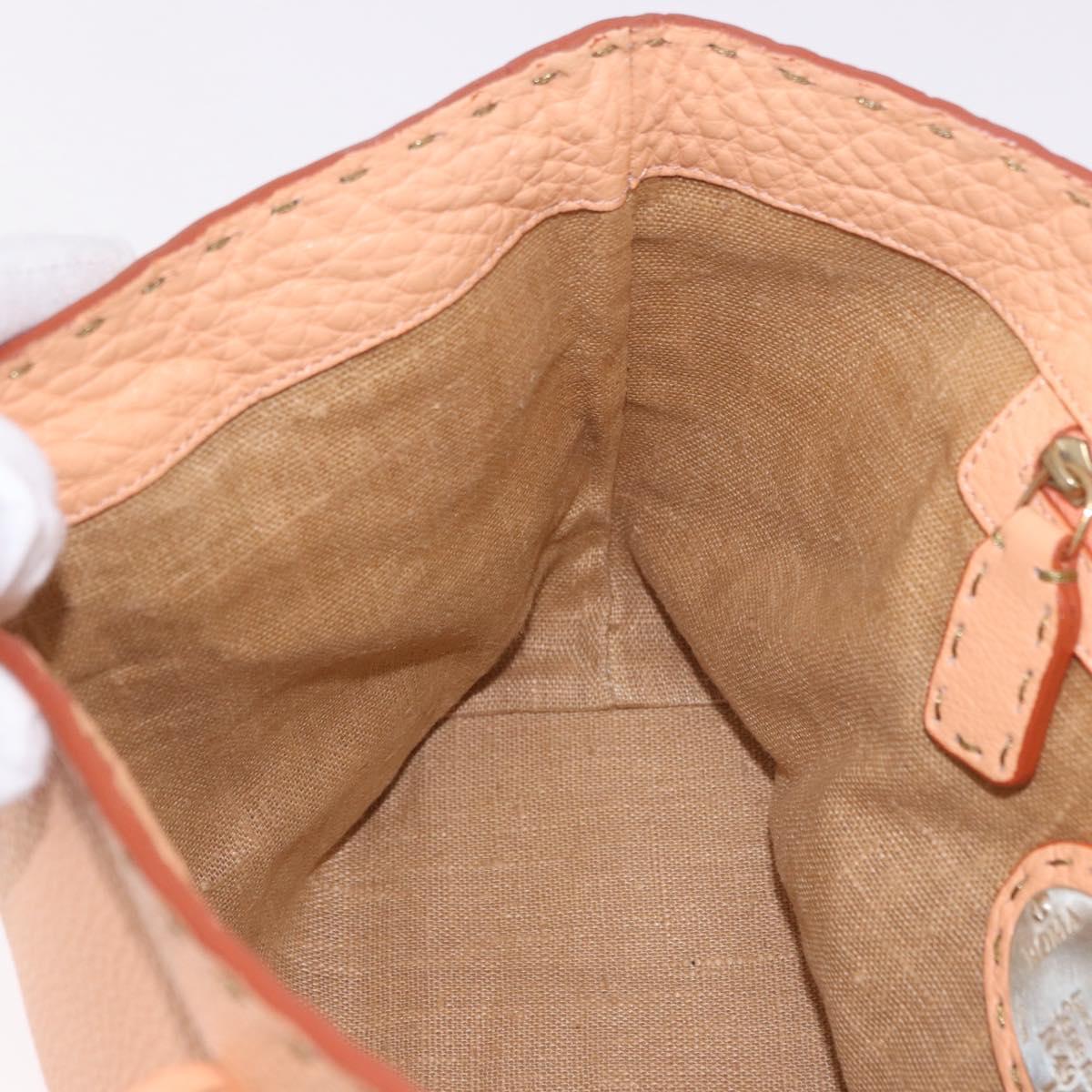FENDI Celeria Hand Bag Leather With Pouch Orange Gold Auth 191347V