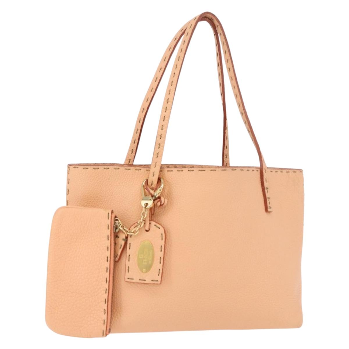 FENDI Celeria Hand Bag Leather With Pouch Orange Gold Auth 191347V