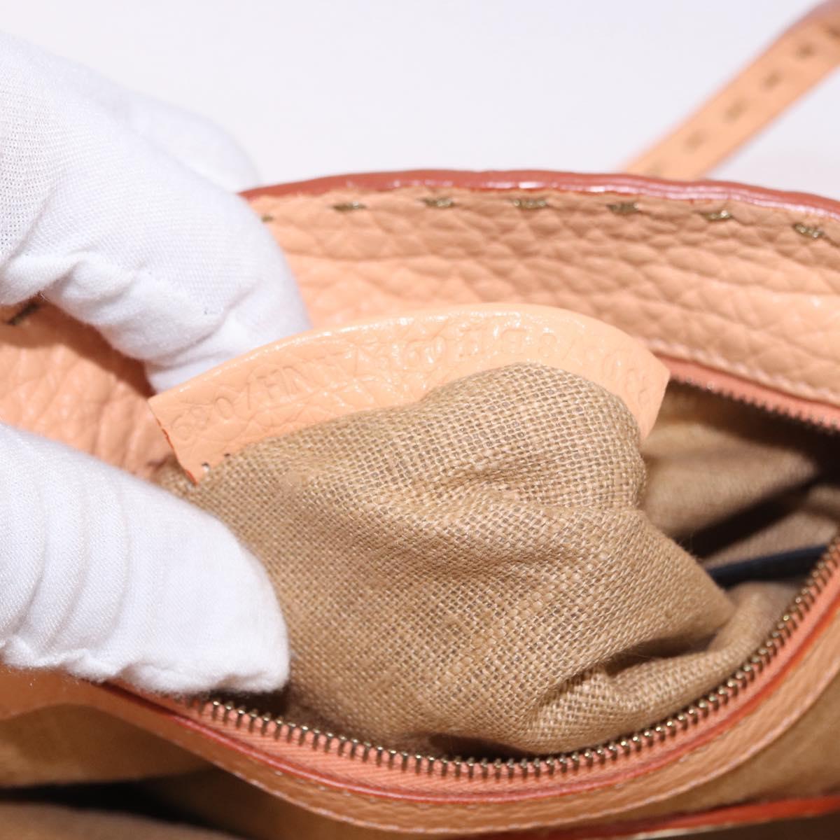 FENDI Celeria Hand Bag Leather With Pouch Orange Gold Auth 191347V