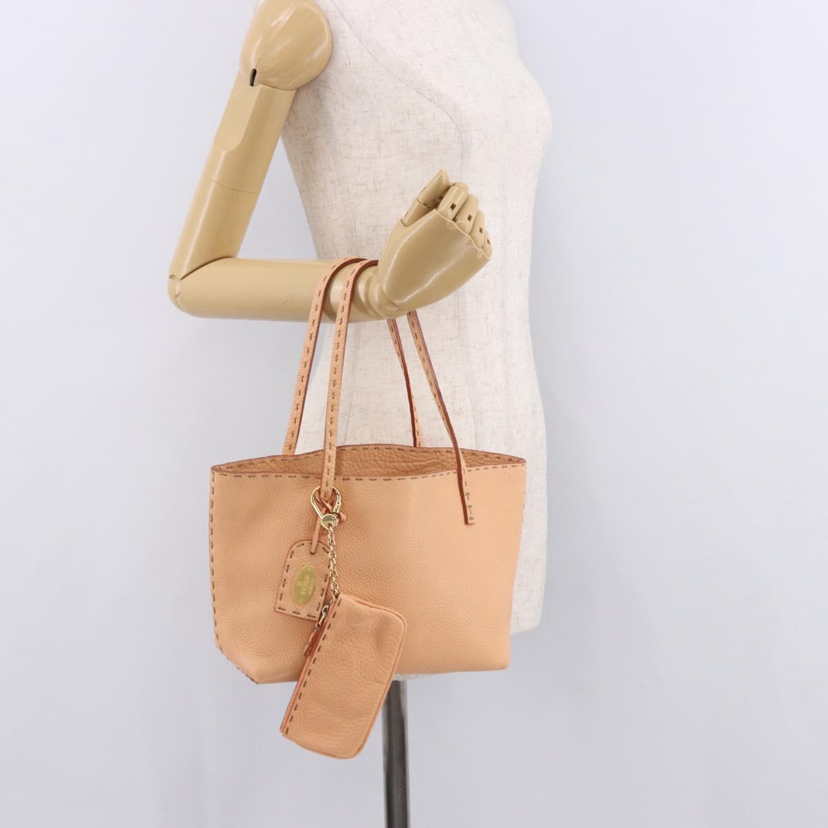 FENDI Celeria Hand Bag Leather With Pouch Orange Gold Auth 191347V