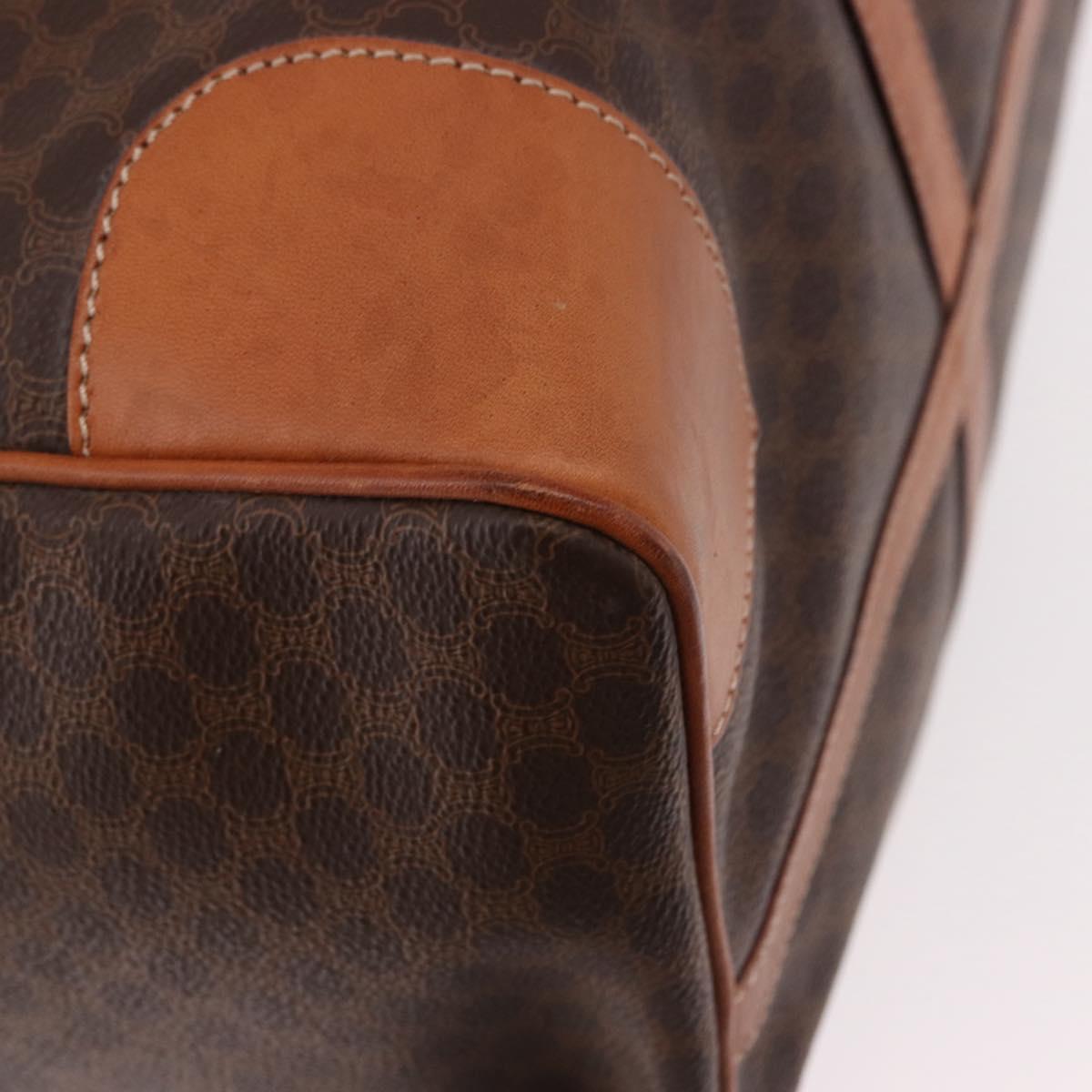 CELINE Macadam Canvas Boston Bag PVC Leather Brown Gold Auth 191352A