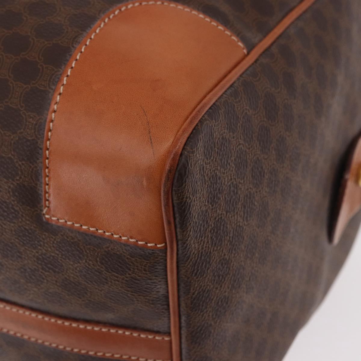 CELINE Macadam Canvas Boston Bag PVC Leather Brown Gold Auth 191352A