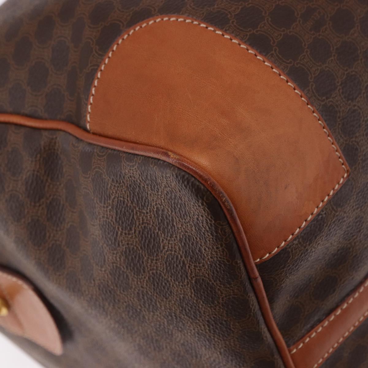 CELINE Macadam Canvas Boston Bag PVC Leather Brown Gold Auth 191352A