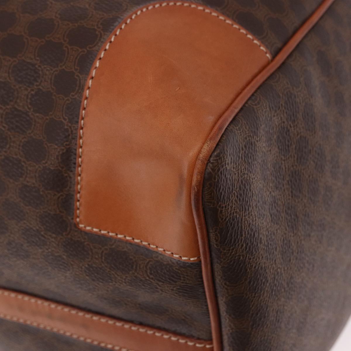 CELINE Macadam Canvas Boston Bag PVC Leather Brown Gold Auth 191352A