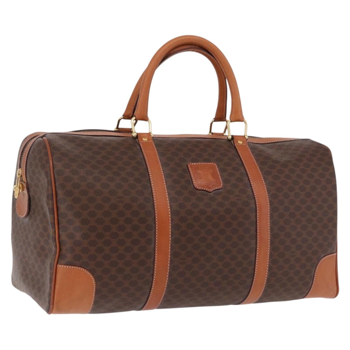 CELINE Macadam Canvas Boston Bag PVC Leather Brown Gold Auth 191352A