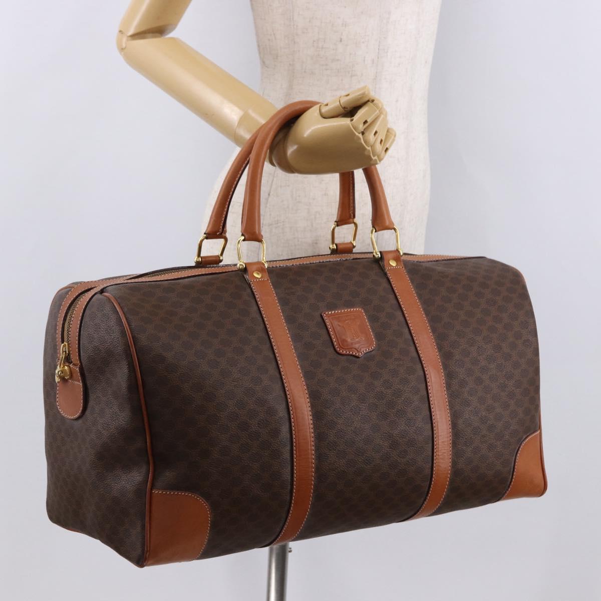 CELINE Macadam Canvas Boston Bag PVC Leather Brown Gold Auth 191352A