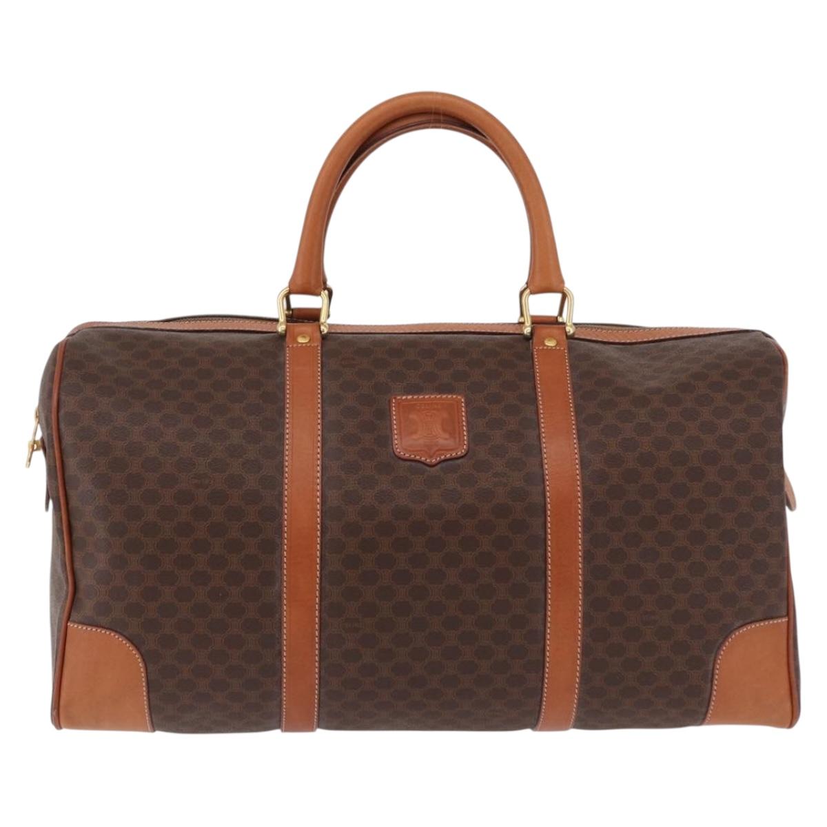 CELINE Macadam Canvas Boston Bag PVC Leather Brown Gold Auth 191352A
