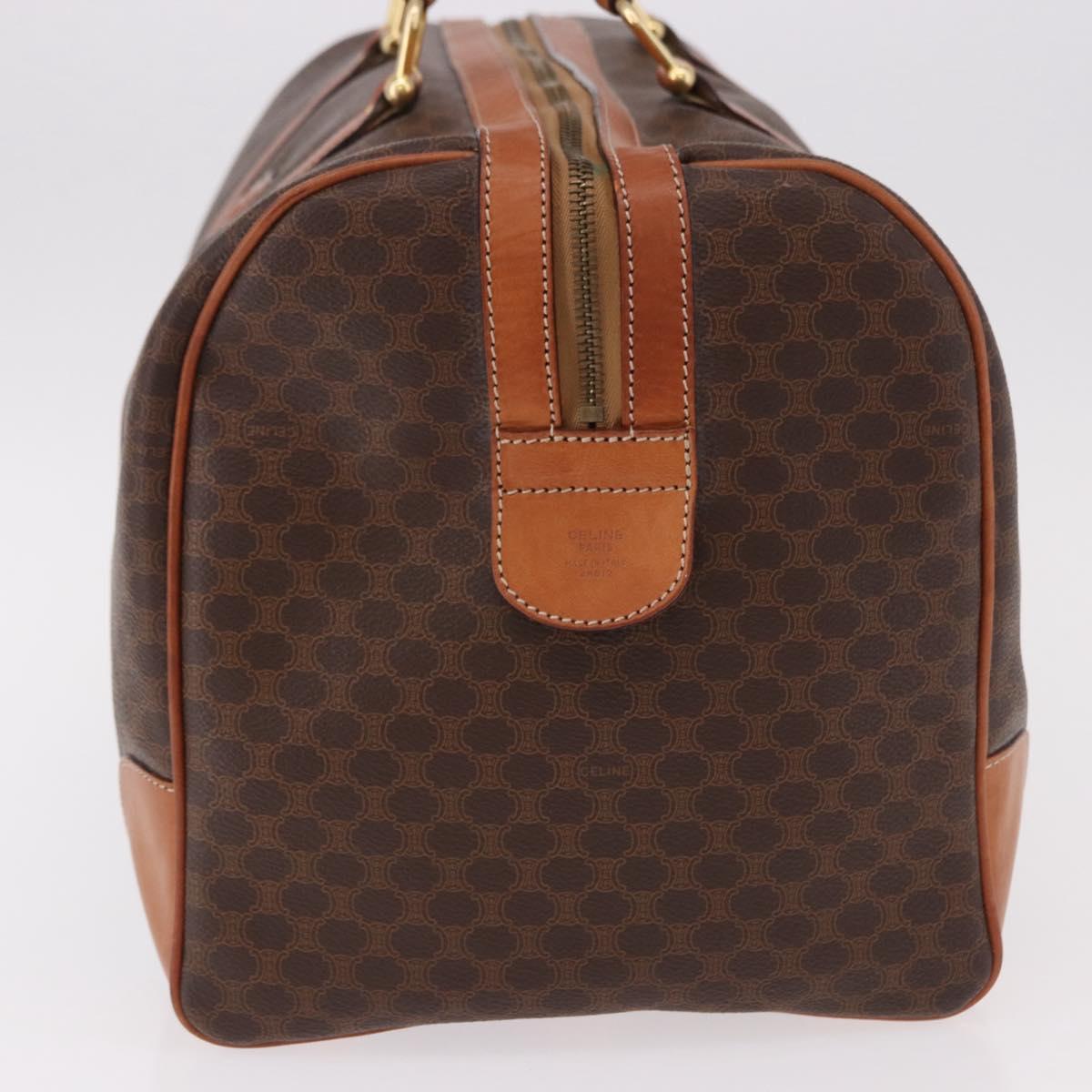 CELINE Macadam Canvas Boston Bag PVC Leather Brown Gold Auth 191352A