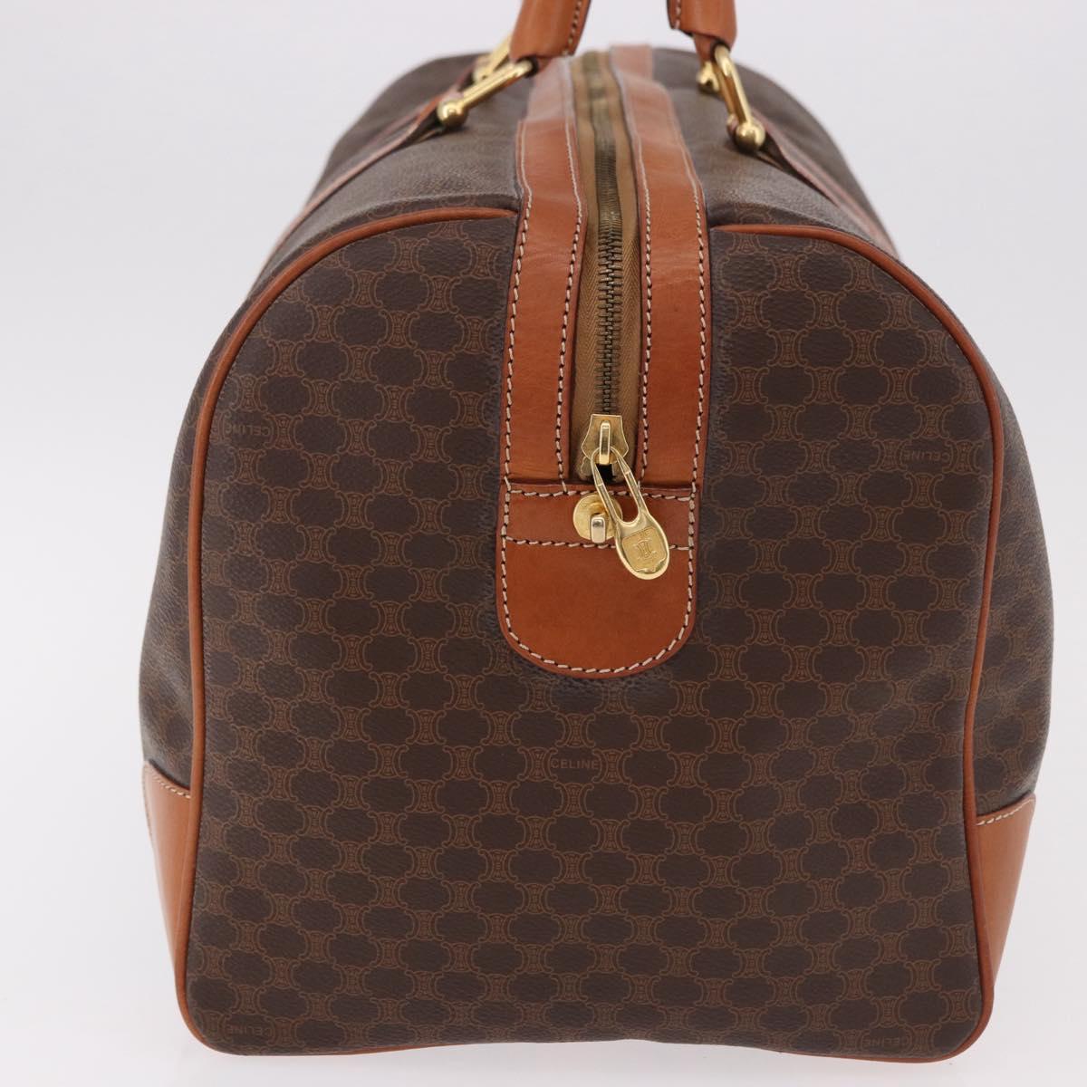 CELINE Macadam Canvas Boston Bag PVC Leather Brown Gold Auth 191352A