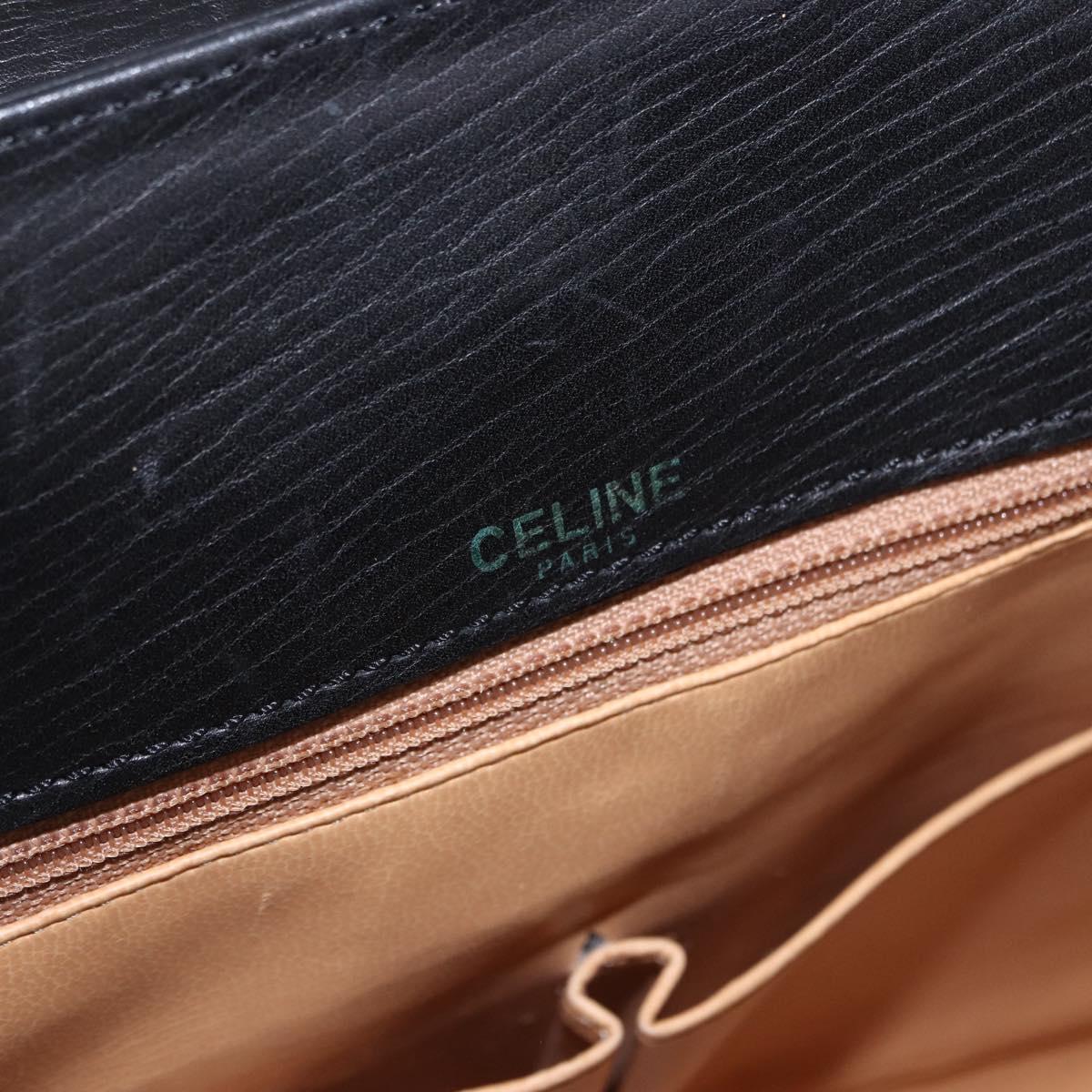 CELINE Hand Bag Leather Black Gold Auth 191353A