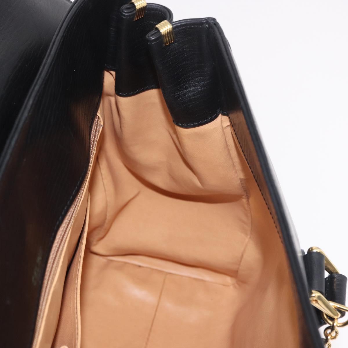 CELINE Hand Bag Leather Black Gold Auth 191353A