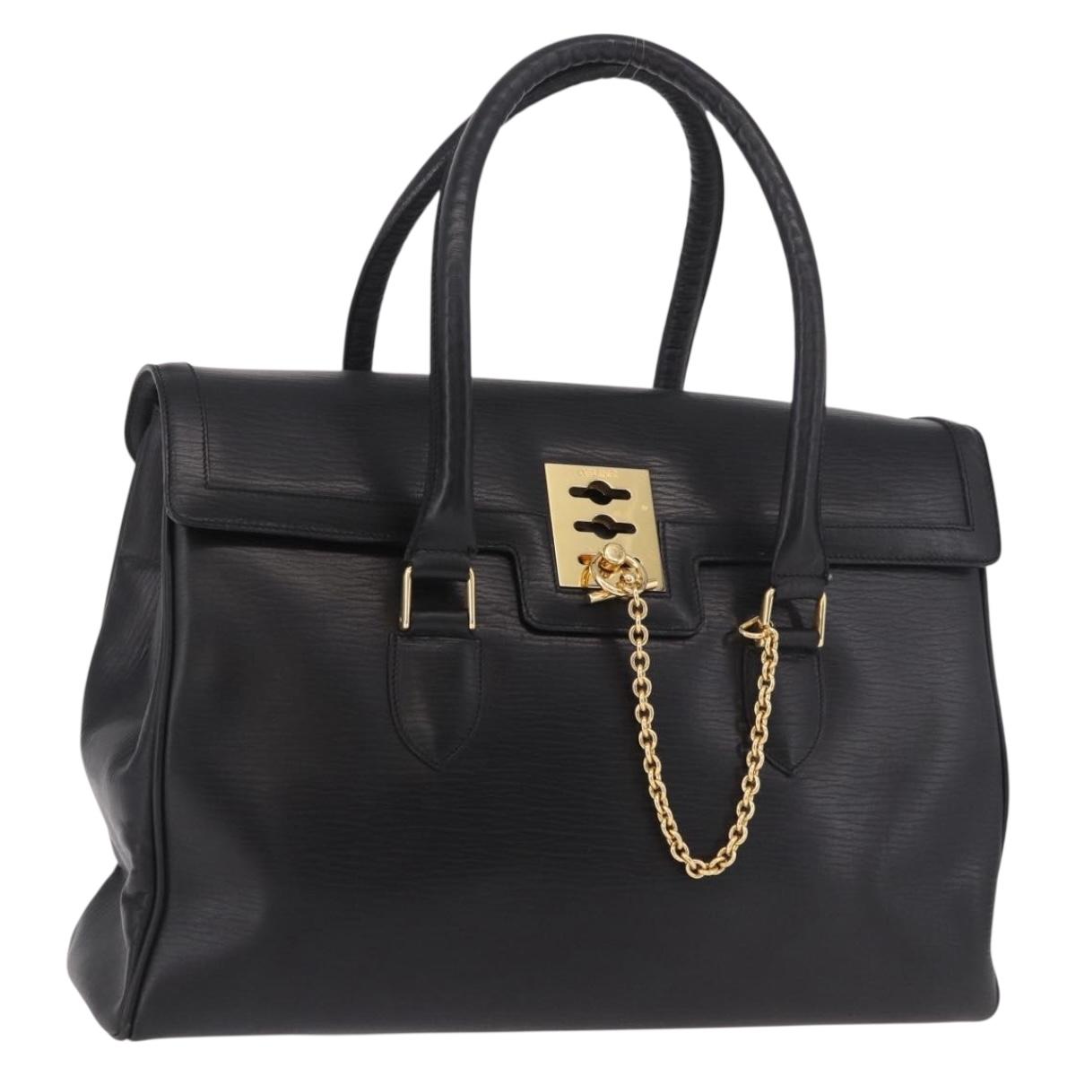 CELINE Hand Bag Leather Black Gold Auth 191353A