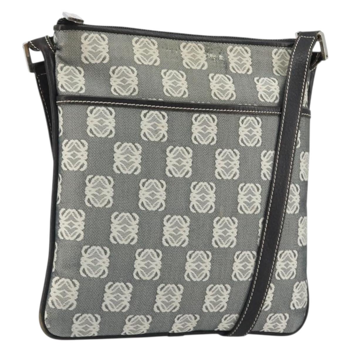 LOEWE Shoulder Bag Canvas Gray Silver Auth 191354