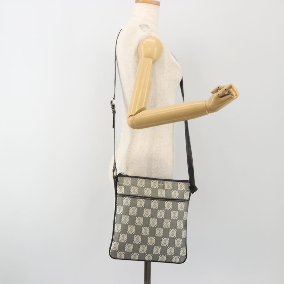 LOEWE Shoulder Bag Canvas Gray Silver Auth 191354