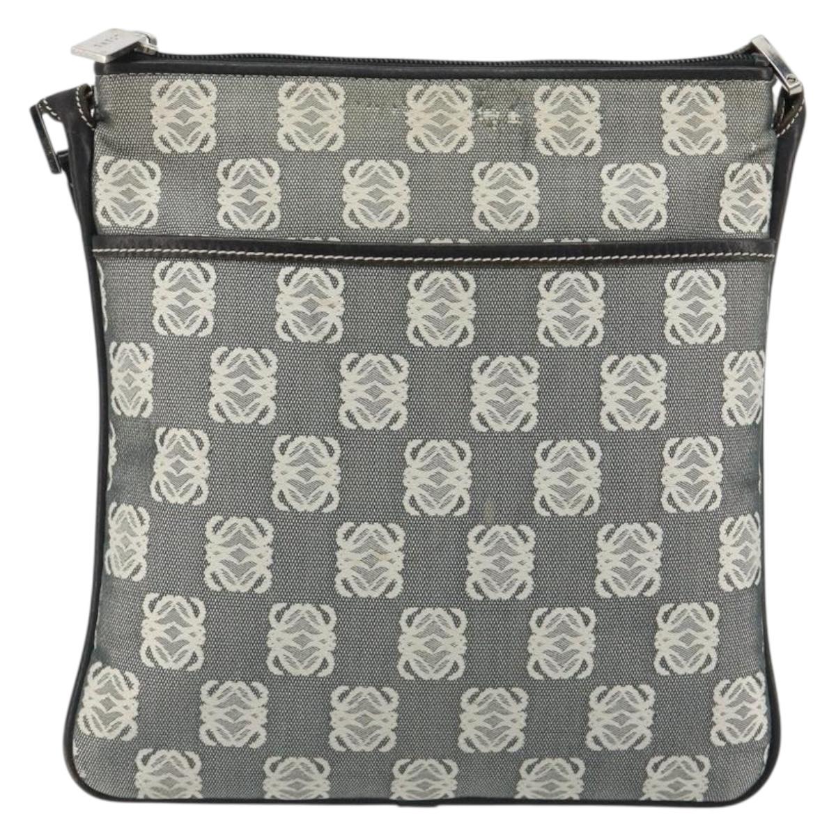 LOEWE Shoulder Bag Canvas Gray Silver Auth 191354