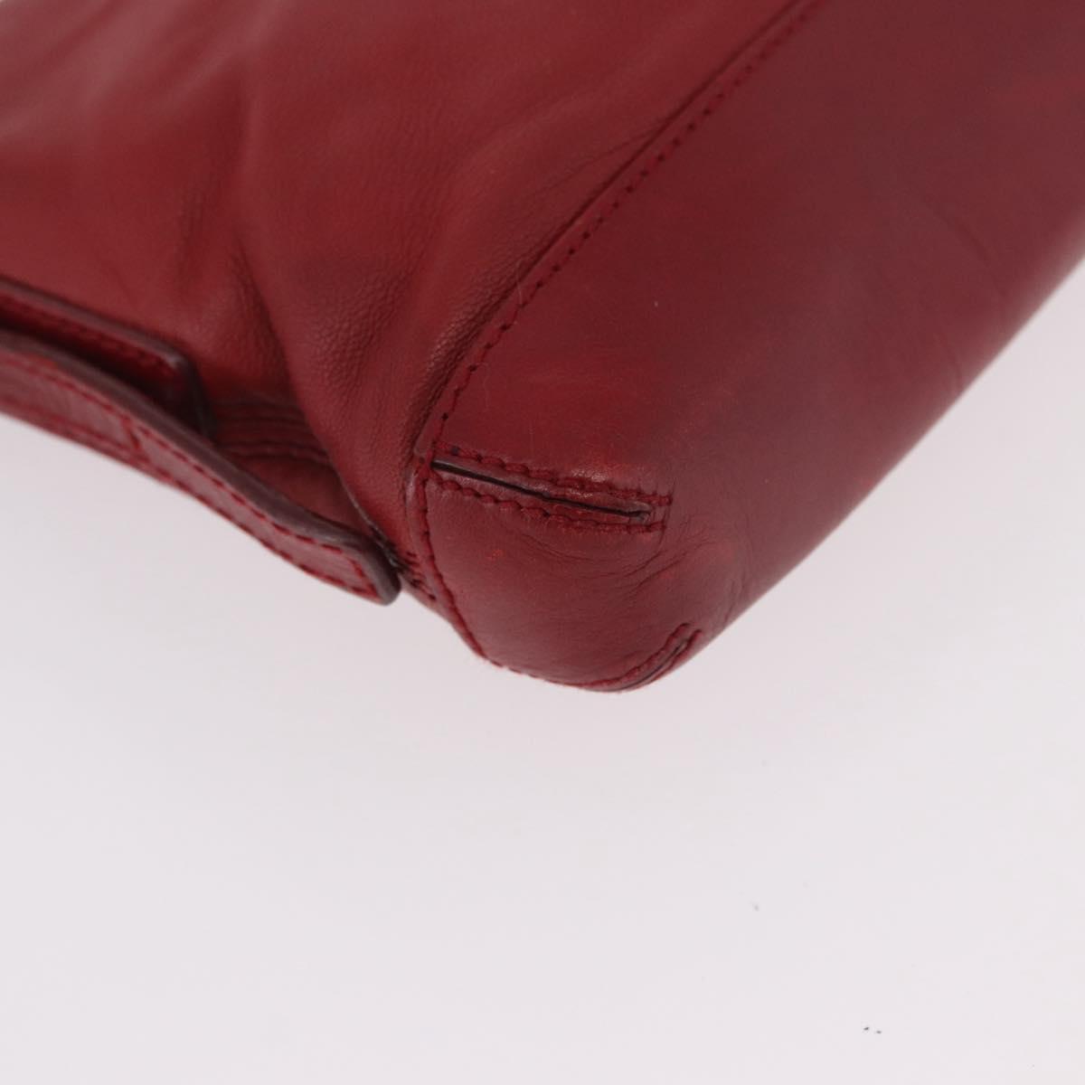 LOEWE Accessory Pouch Leather Red Silver Auth 191357