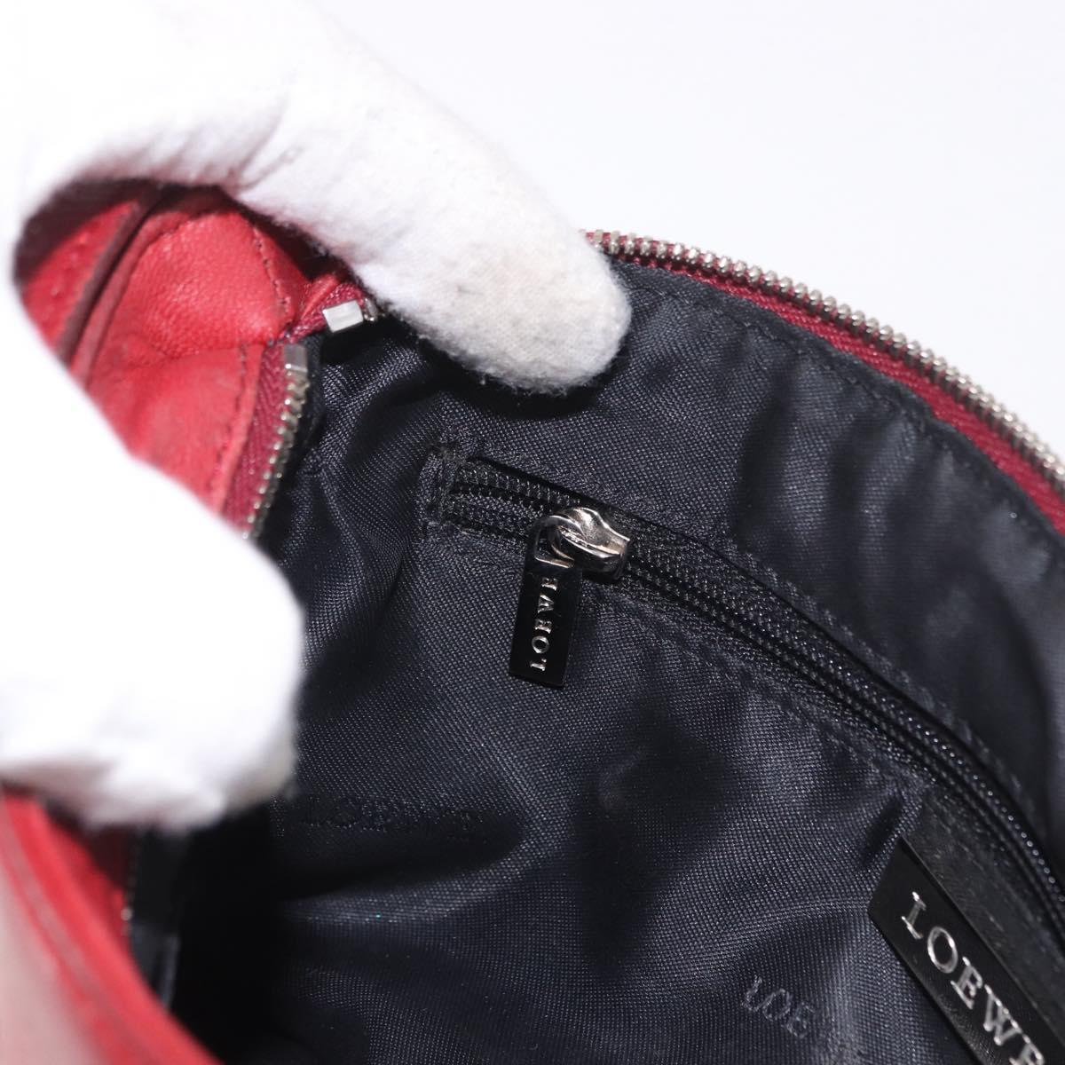 LOEWE Accessory Pouch Leather Red Silver Auth 191357