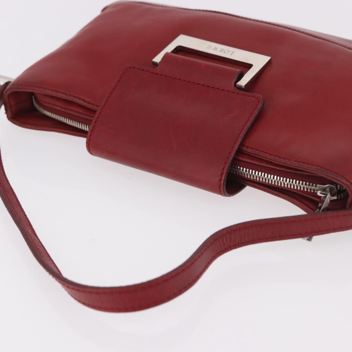 LOEWE Accessory Pouch Leather Red Silver Auth 191357