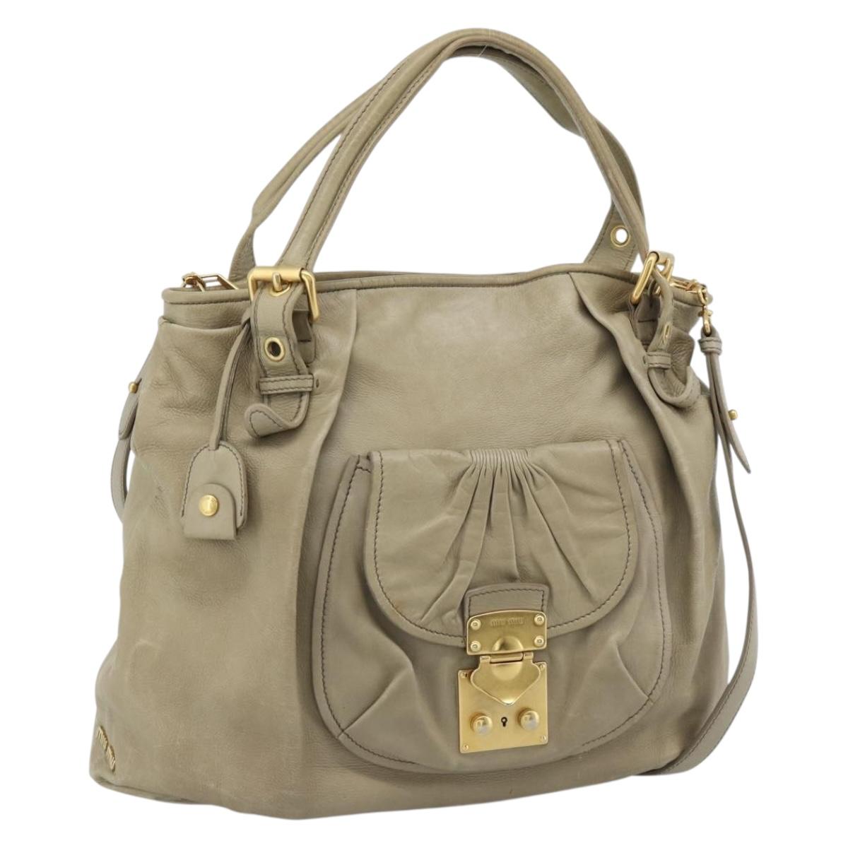Miu Miu Tote Bag Leather 2way Beige Gold Auth 191362