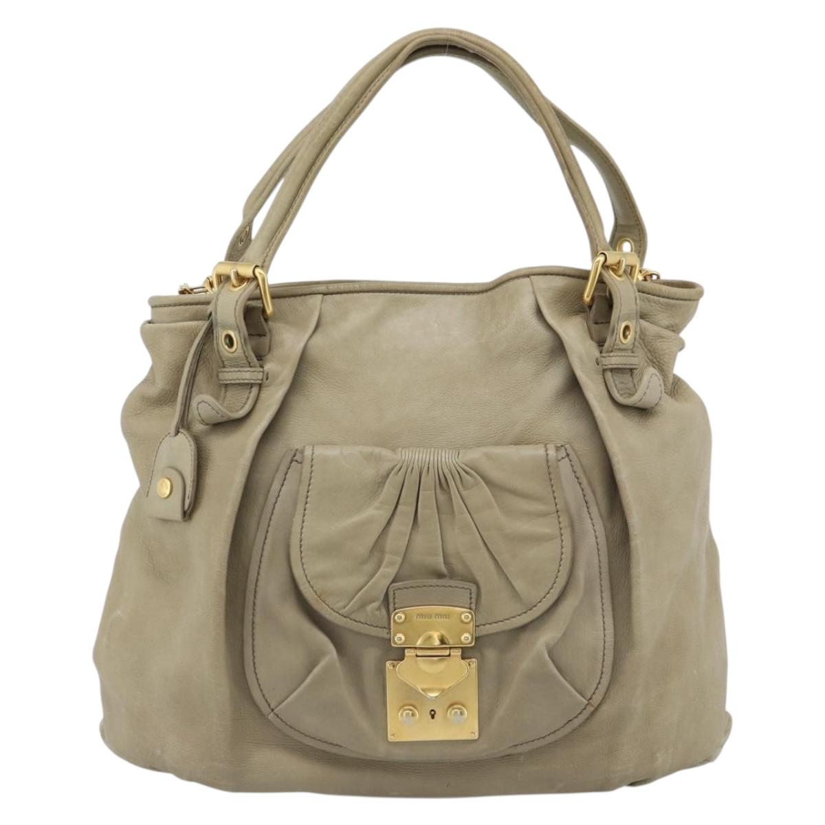 Miu Miu Tote Bag Leather 2way Beige Gold Auth 191362