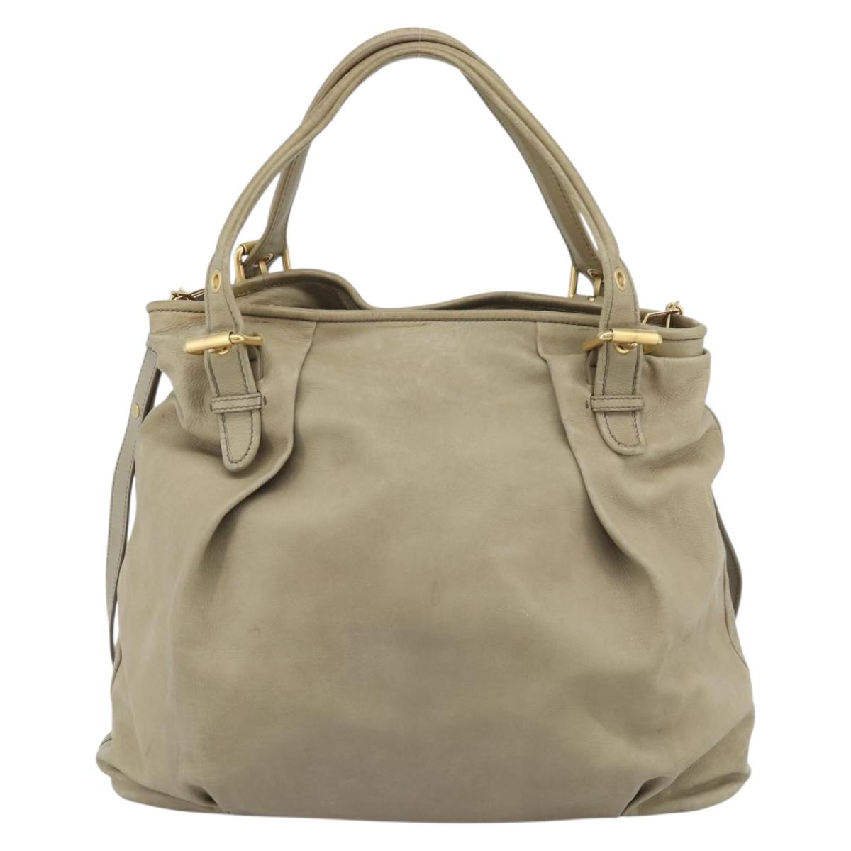 Miu Miu Tote Bag Leather 2way Beige Gold Auth 191362