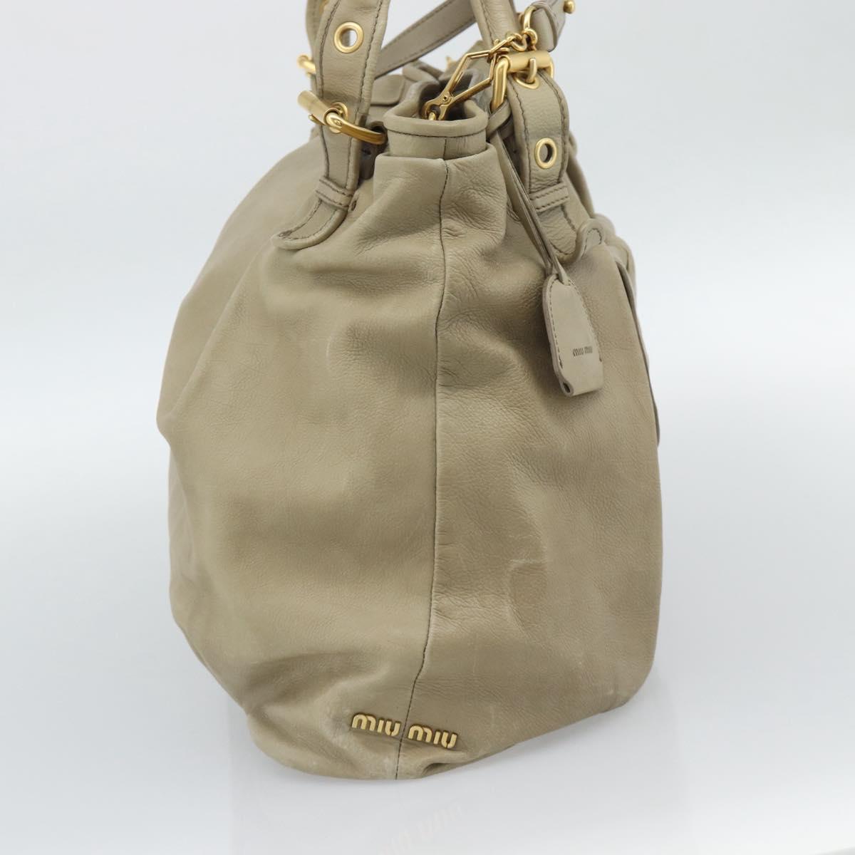 Miu Miu Tote Bag Leather 2way Beige Gold Auth 191362