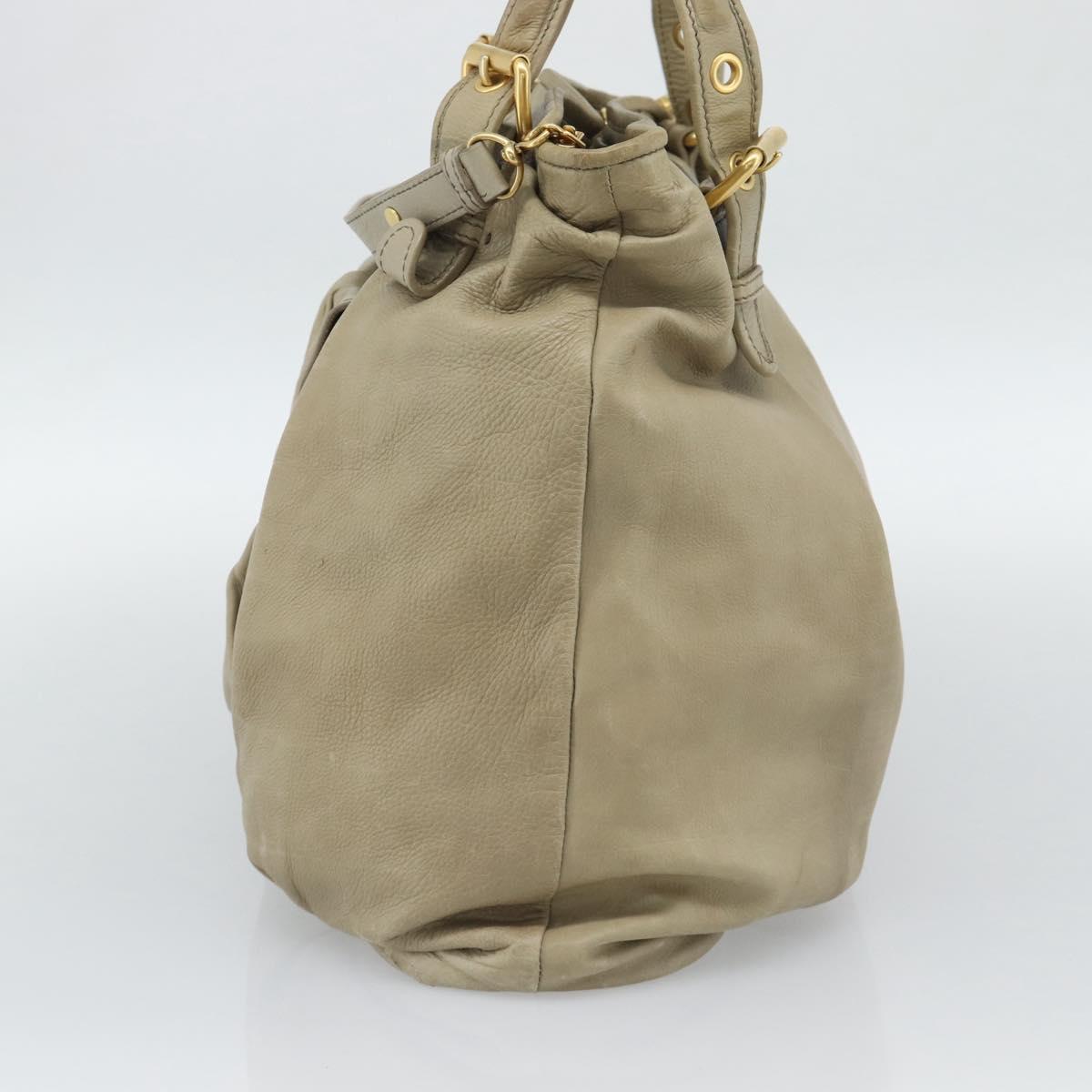 Miu Miu Tote Bag Leather 2way Beige Gold Auth 191362