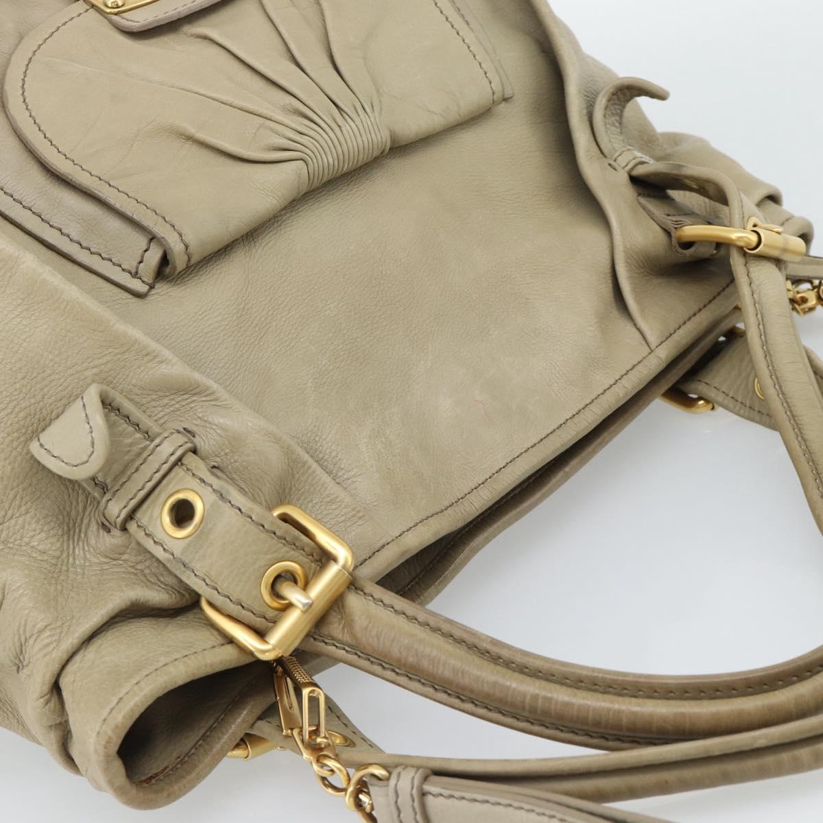 Miu Miu Tote Bag Leather 2way Beige Gold Auth 191362