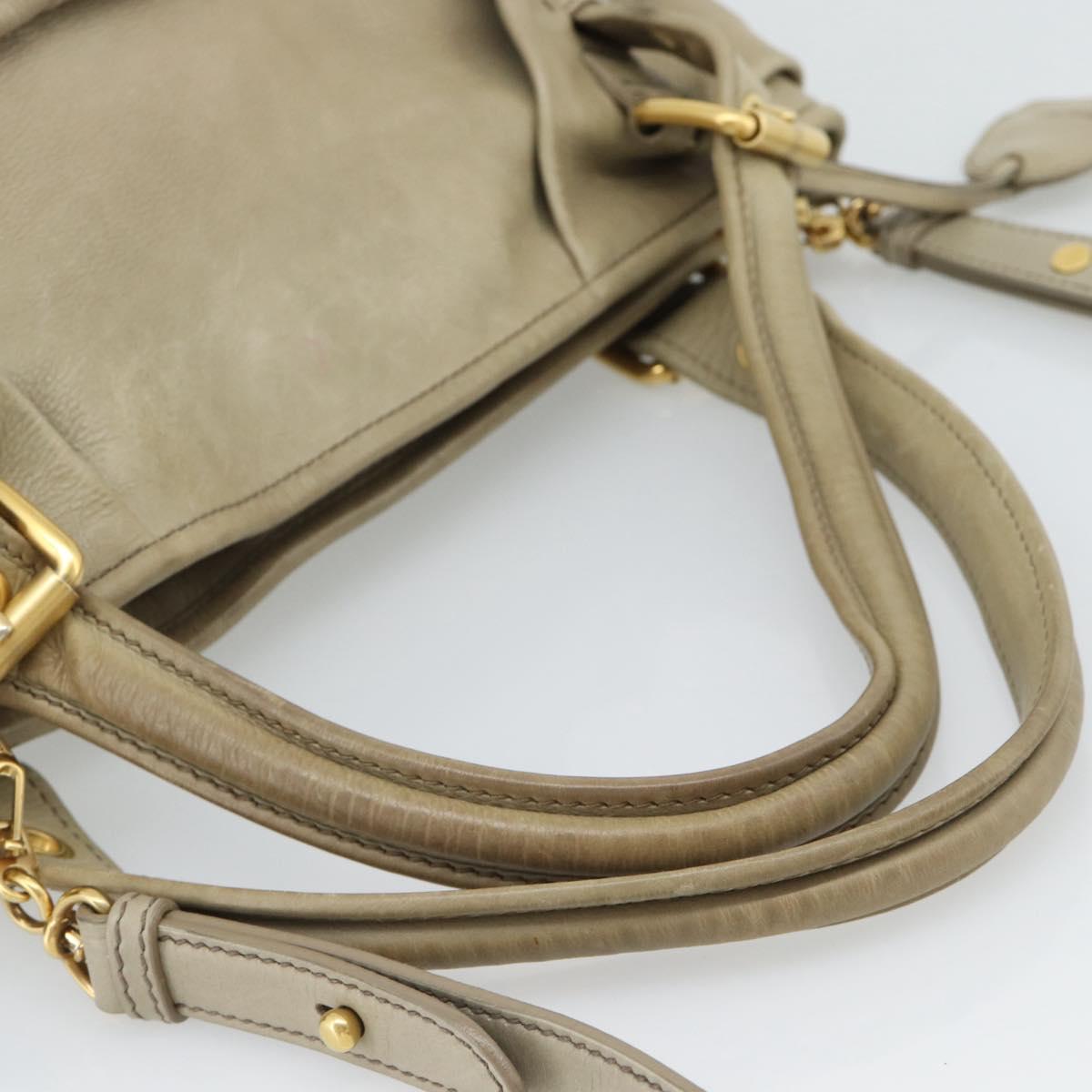 Miu Miu Tote Bag Leather 2way Beige Gold Auth 191362