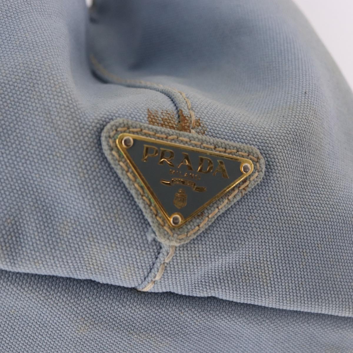 PRADA Canapa MM Hand Bag Canvas Light Blue Gold Auth 191363