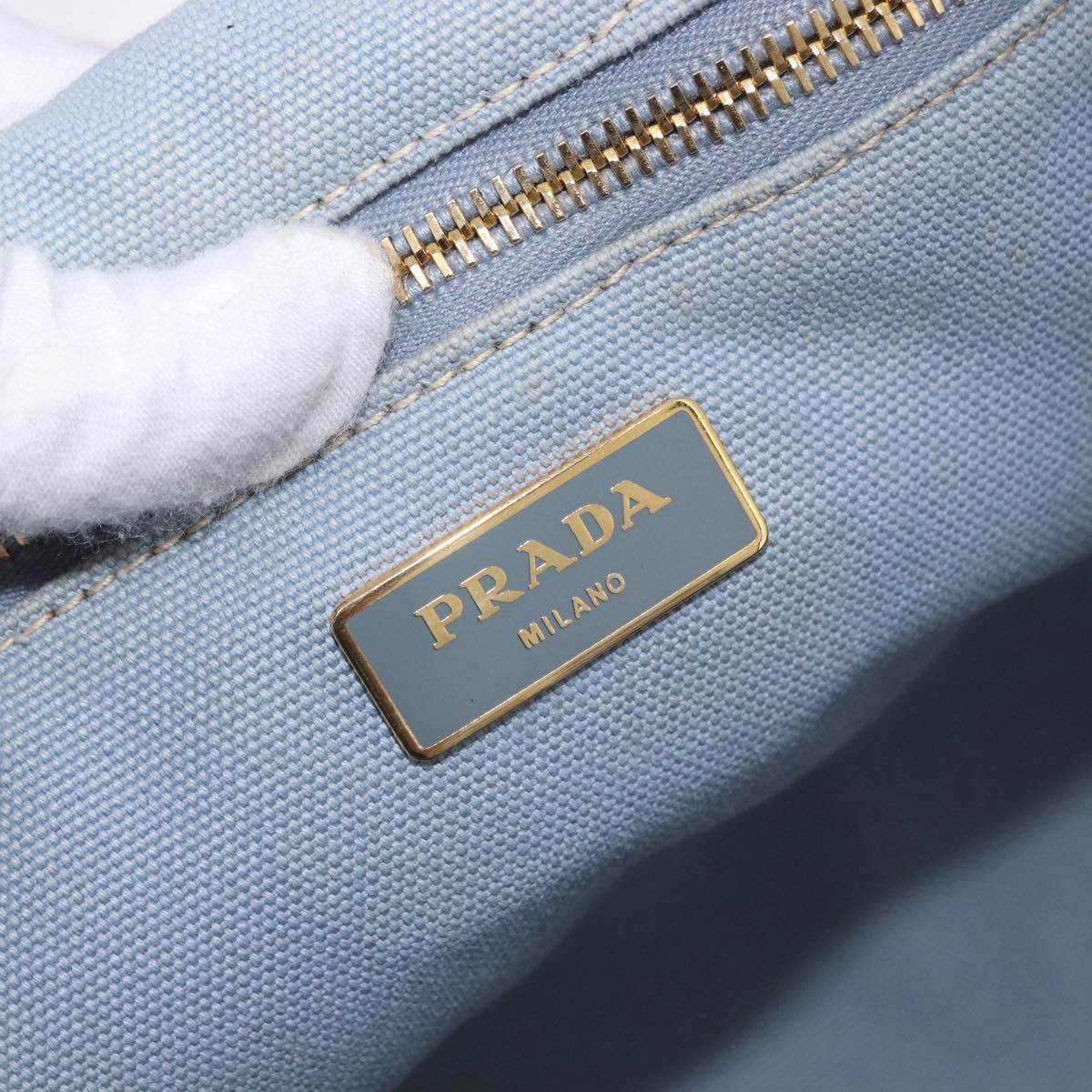 PRADA Canapa MM Hand Bag Canvas Light Blue Gold Auth 191363