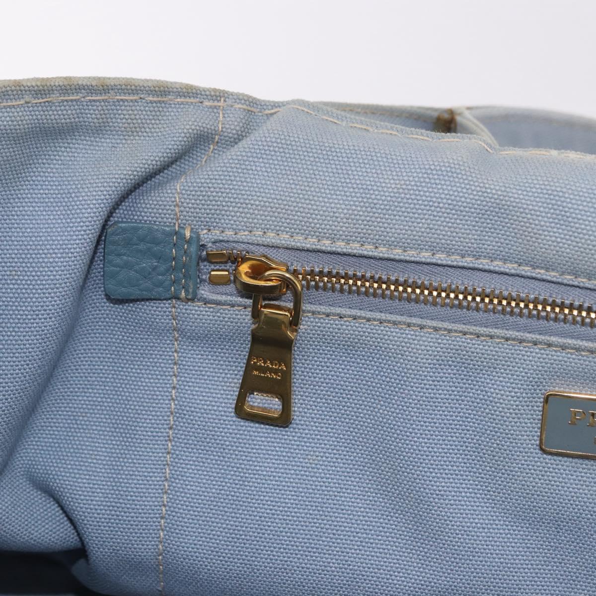 PRADA Canapa MM Hand Bag Canvas Light Blue Gold Auth 191363