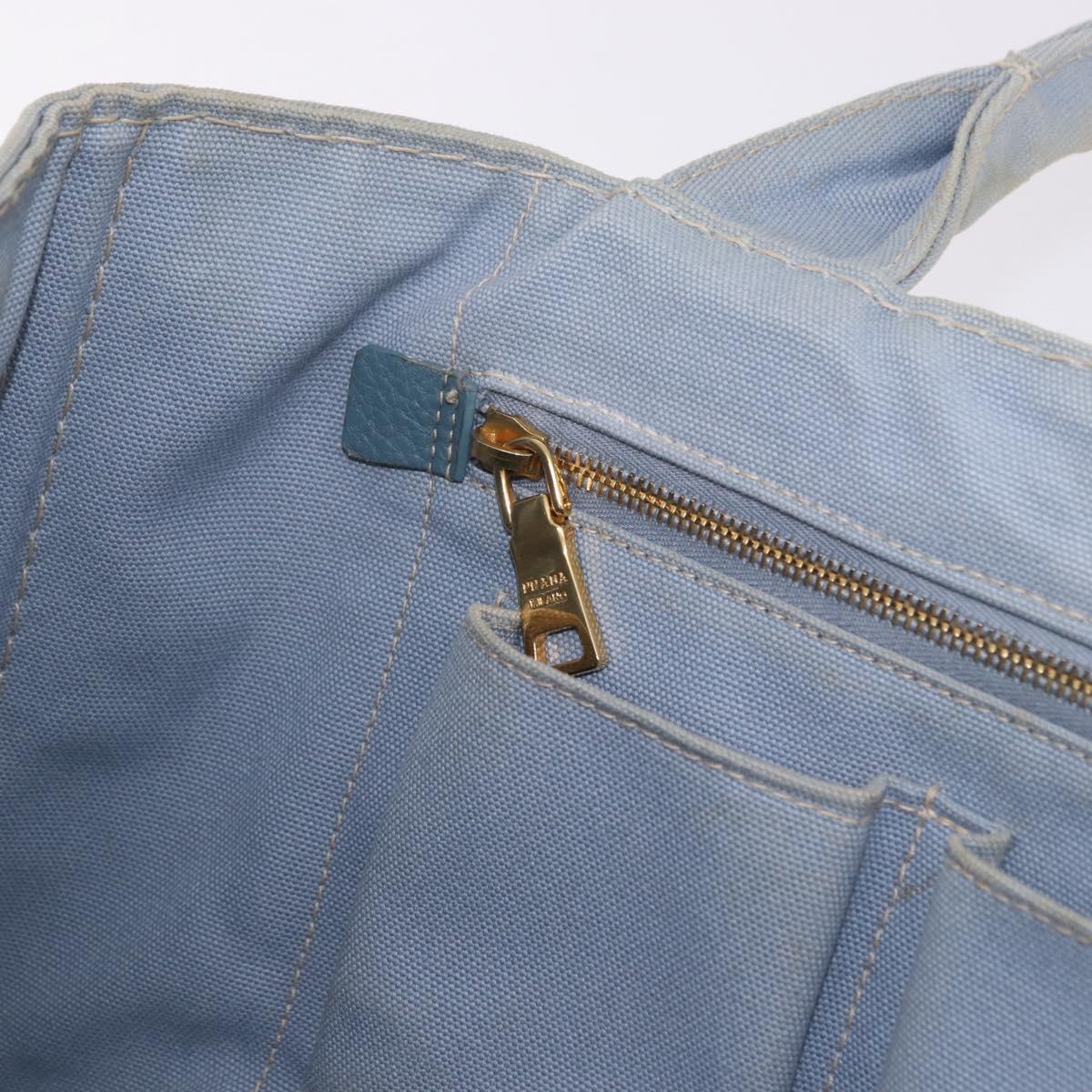 PRADA Canapa MM Hand Bag Canvas Light Blue Gold Auth 191363