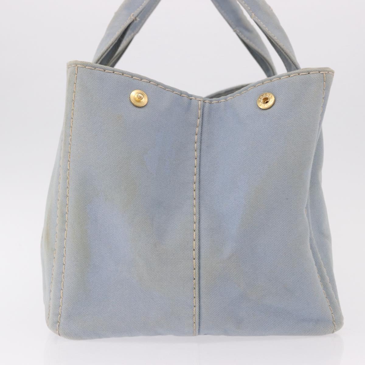 PRADA Canapa MM Hand Bag Canvas Light Blue Gold Auth 191363