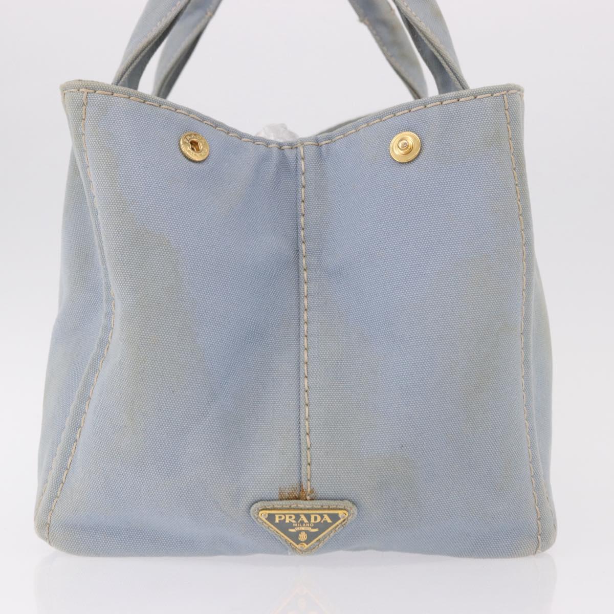 PRADA Canapa MM Hand Bag Canvas Light Blue Gold Auth 191363