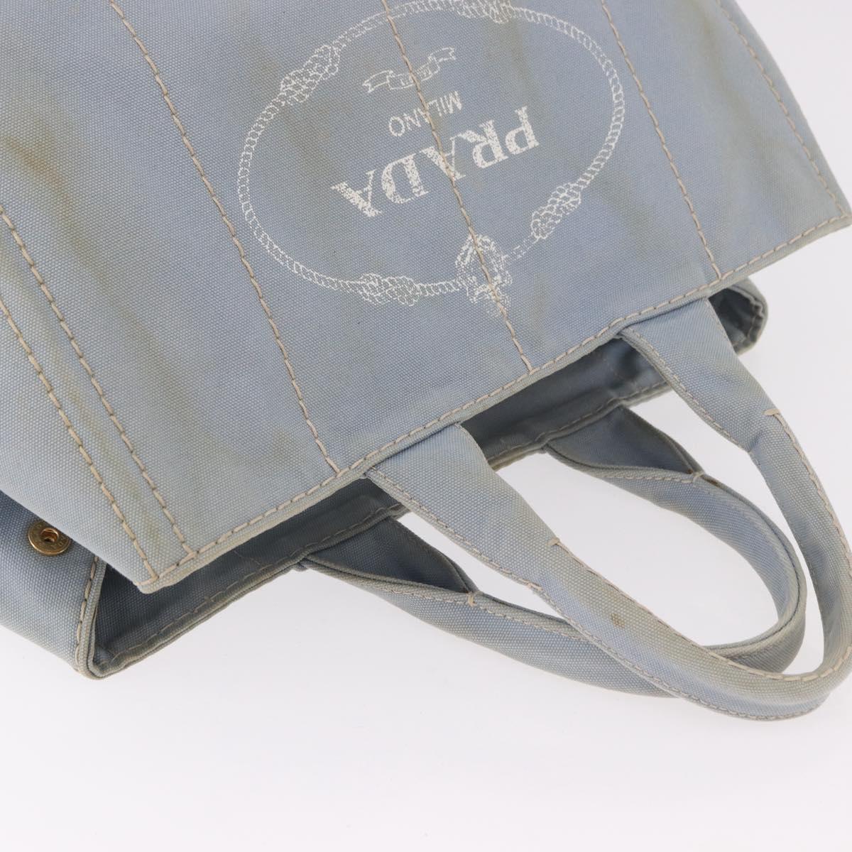 PRADA Canapa MM Hand Bag Canvas Light Blue Gold Auth 191363
