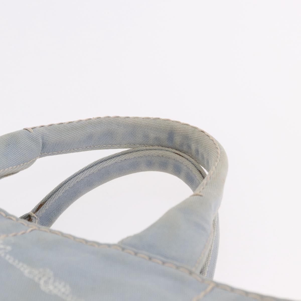 PRADA Canapa MM Hand Bag Canvas Light Blue Gold Auth 191363